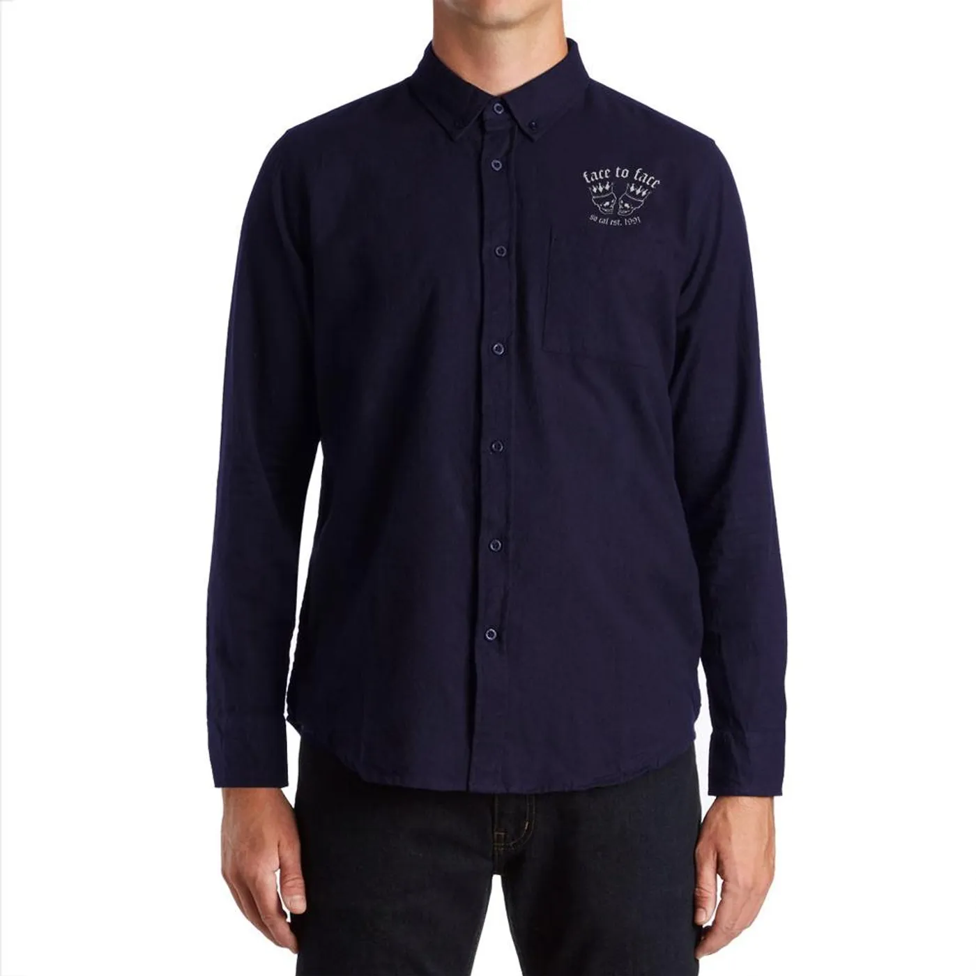 Face To Face Skull Crown Embroidered Navy Flannel