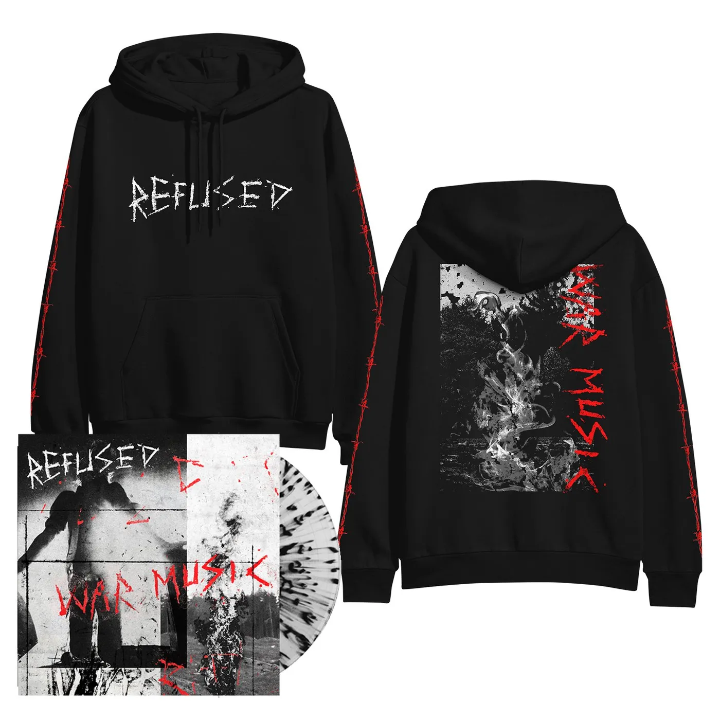 Refused War Music LP (Clear with Black Splatter) + Hoodie (Black)