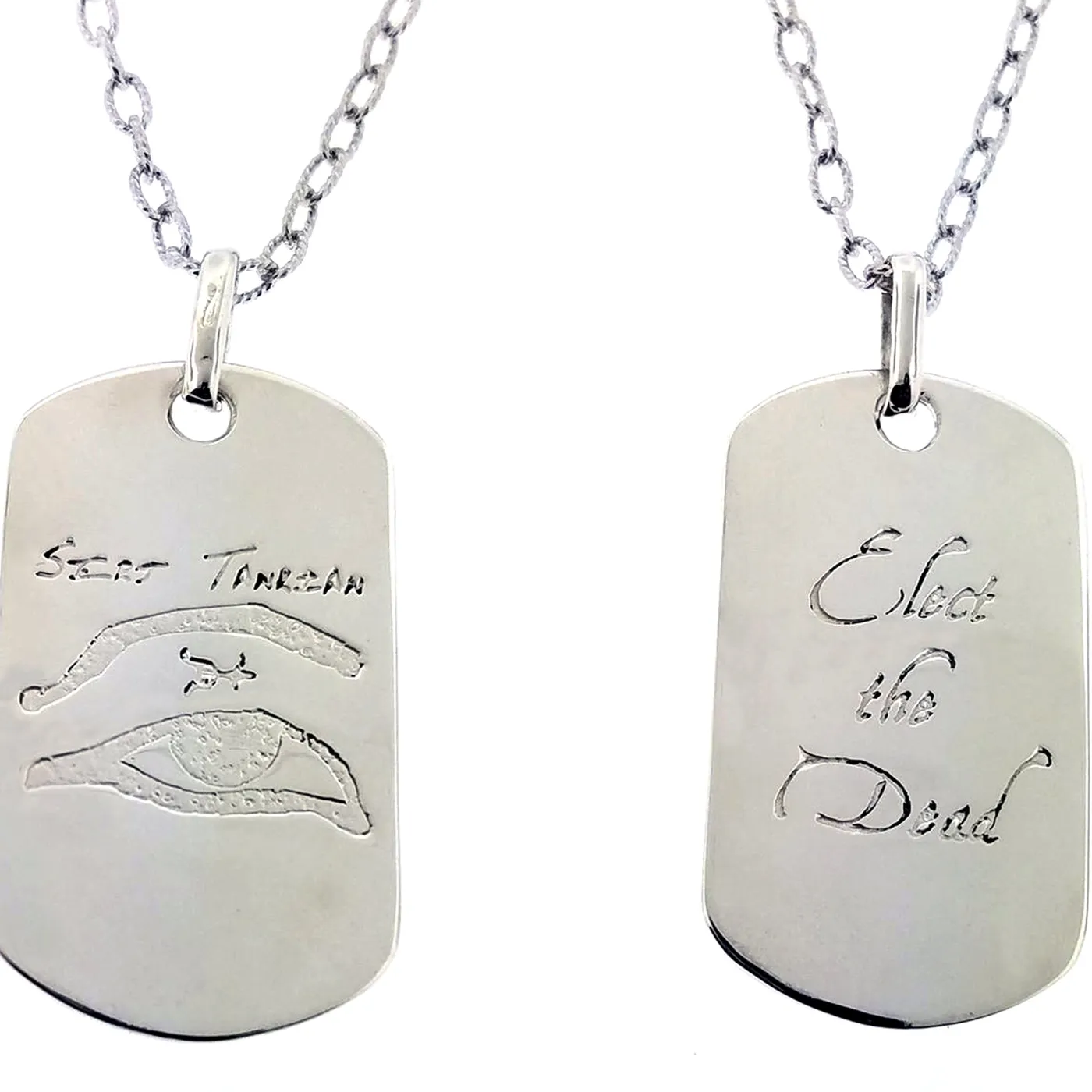Serj Tankian Elect The Dead - "Dog Tag" - Pure Silver Pendant Dipped In 18K White Gold w/Autographed Jewelry Box