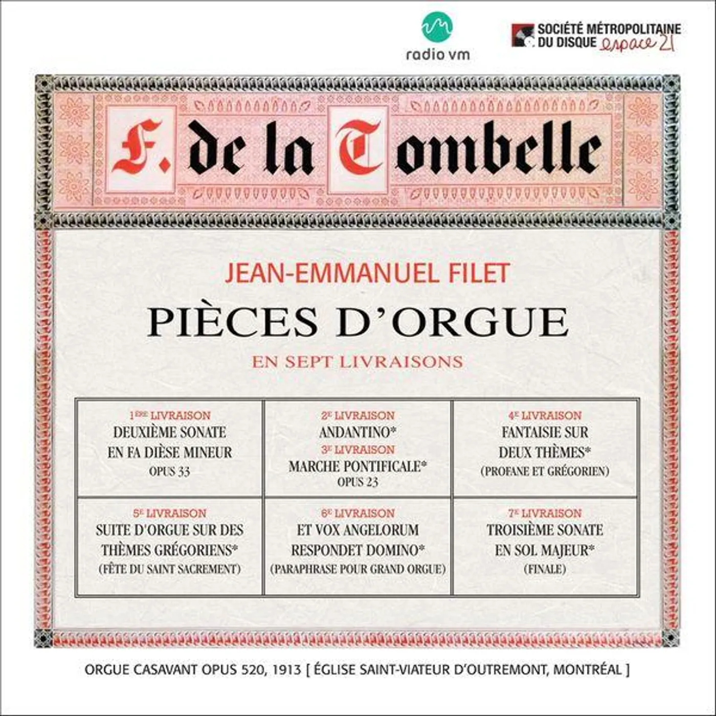 Jean-Emmanuel Filet / F. De La Tombelle : Pieces D'Orgue En Sept Livraison - CD