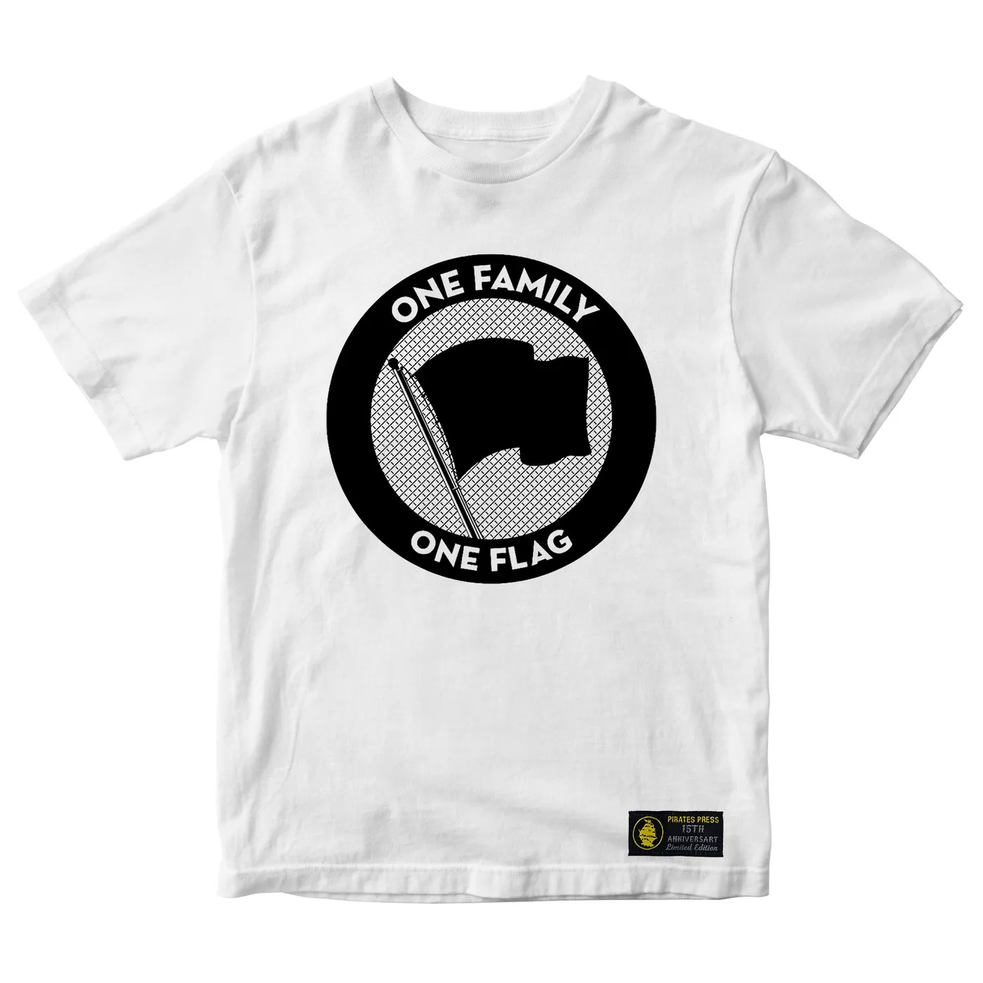 Pirates Press Records - One Family, One Flag - Black on White - 15 Year Tag - T-Shirt