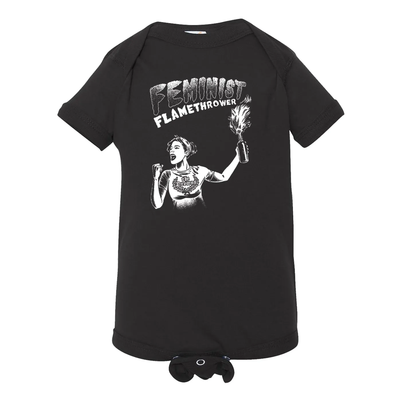 The Drowns - Feminist Flamethrower - White On Black - Onesie