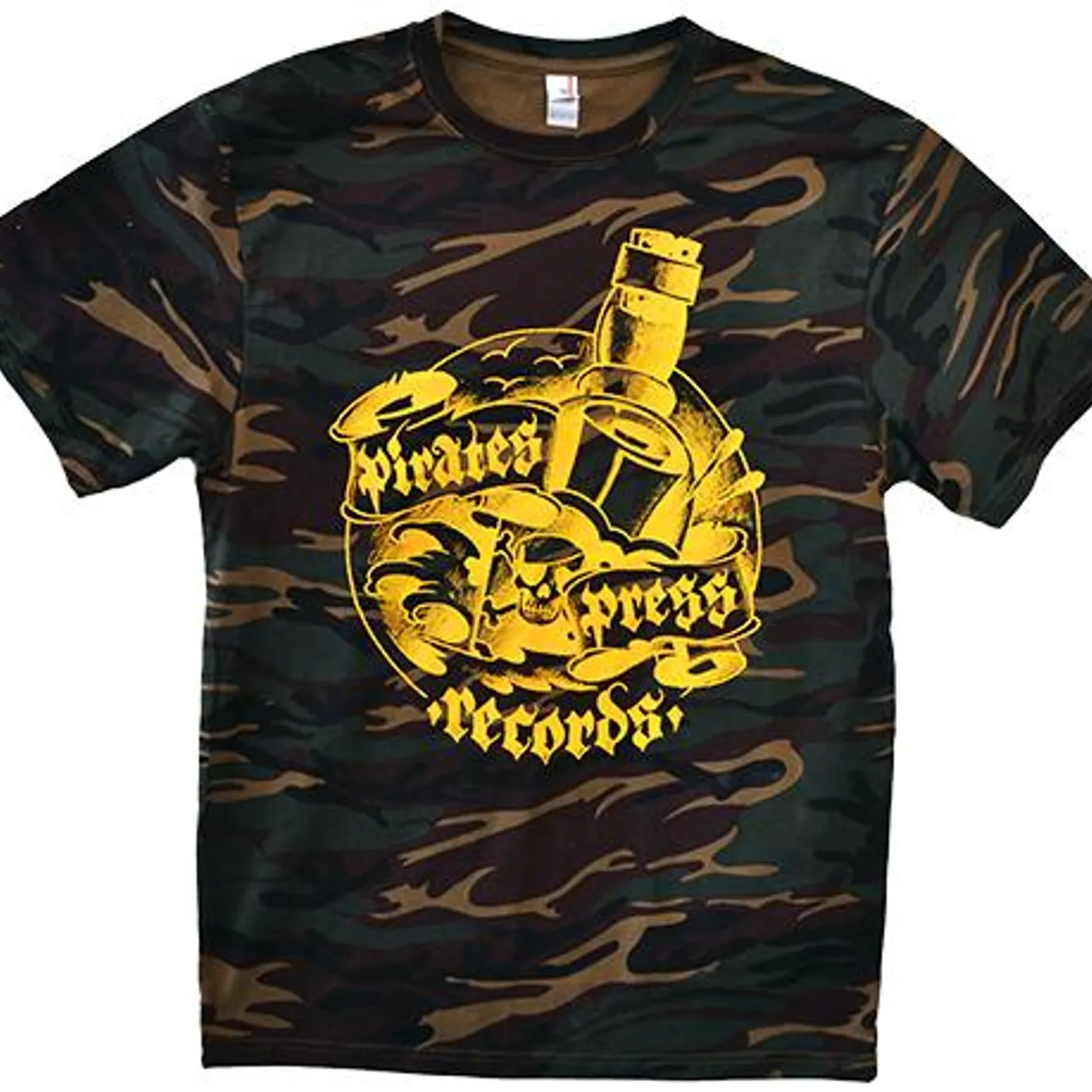 Pirates Press Records - Bottle - Yellow on Camo - T-Shirt