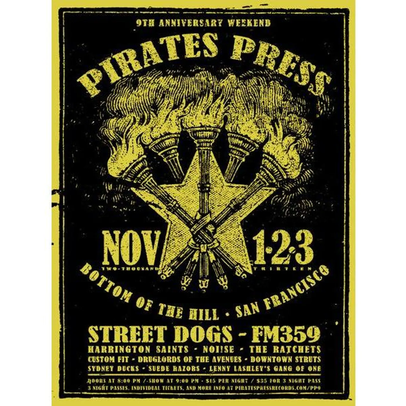 Pirates Press Records 9 Year Anniversary Party Screenprinted Poster