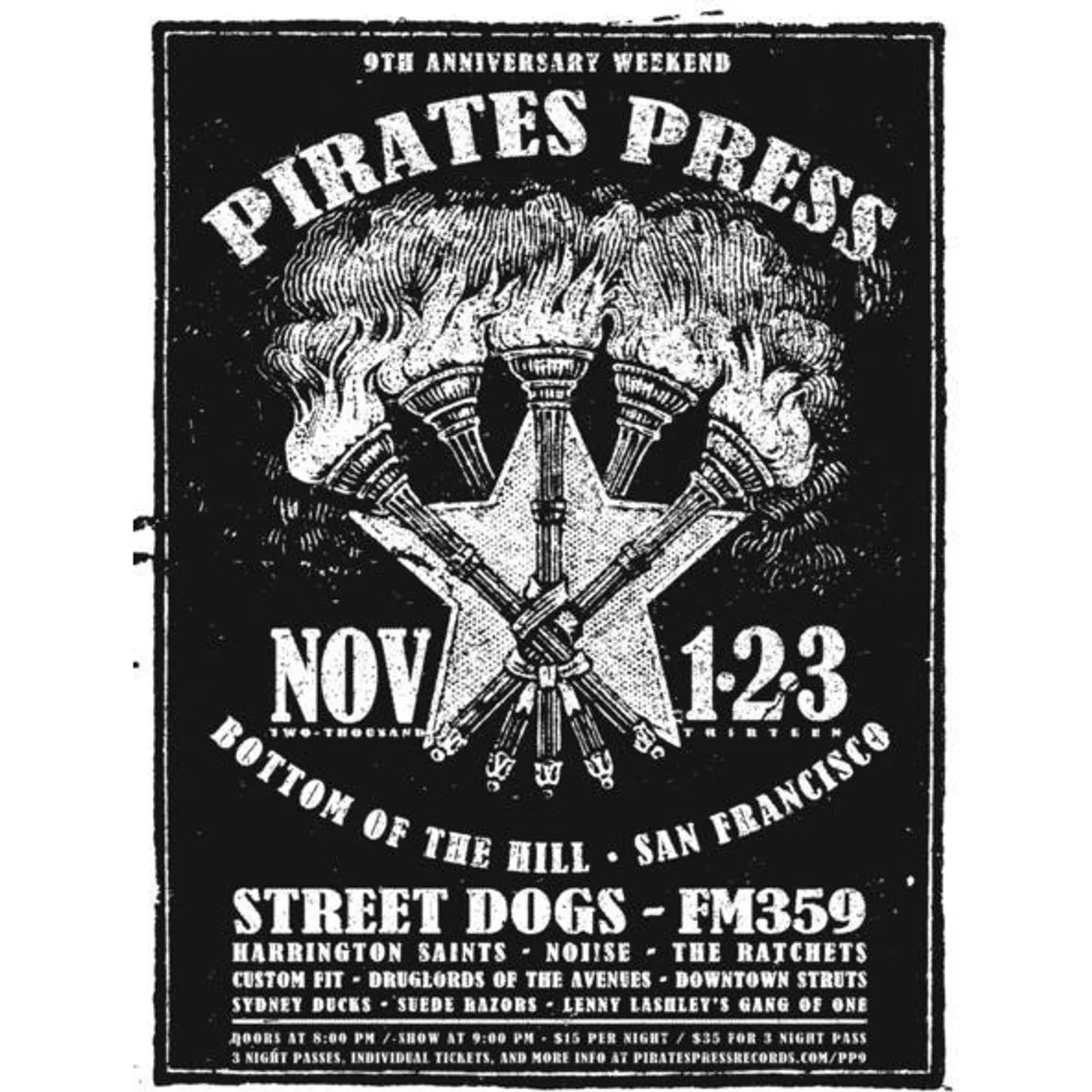 Pirates Press Records 9 Year Anniversary Party Screenprinted Poster