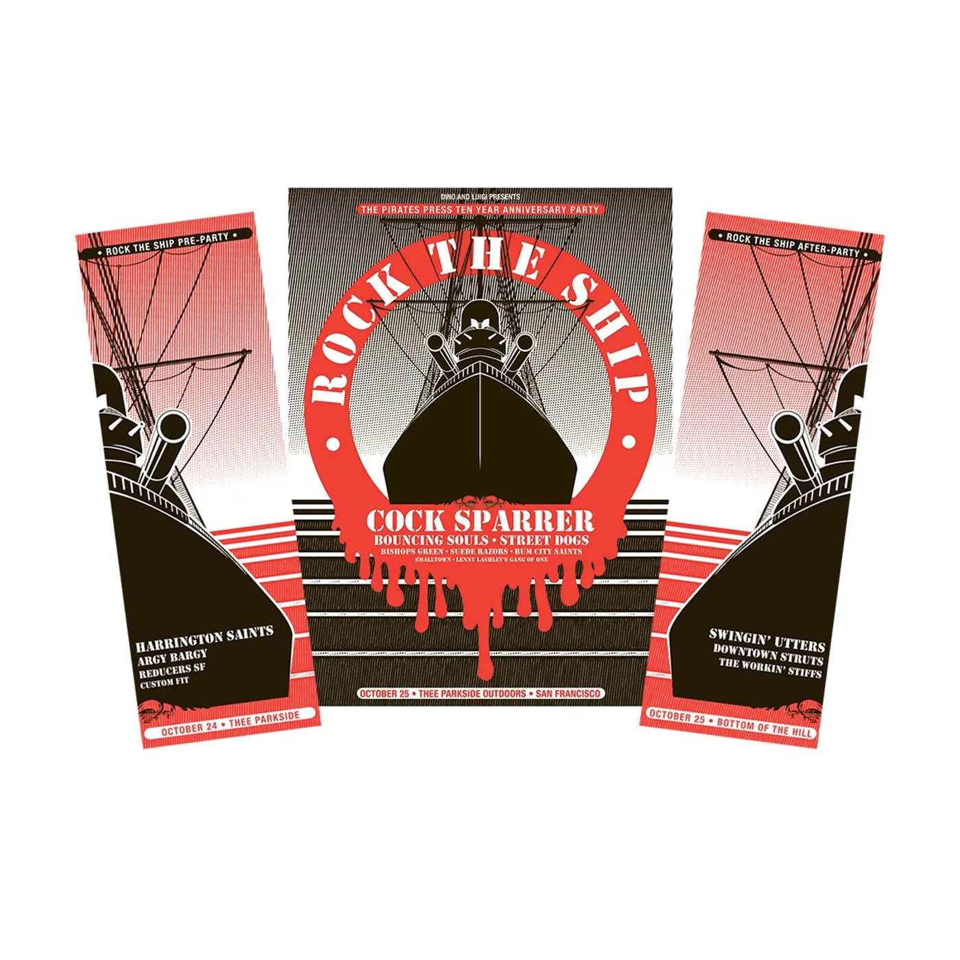 Pirates Press Records - Rock The Ship - Screenprinted Three Poster Bundle
