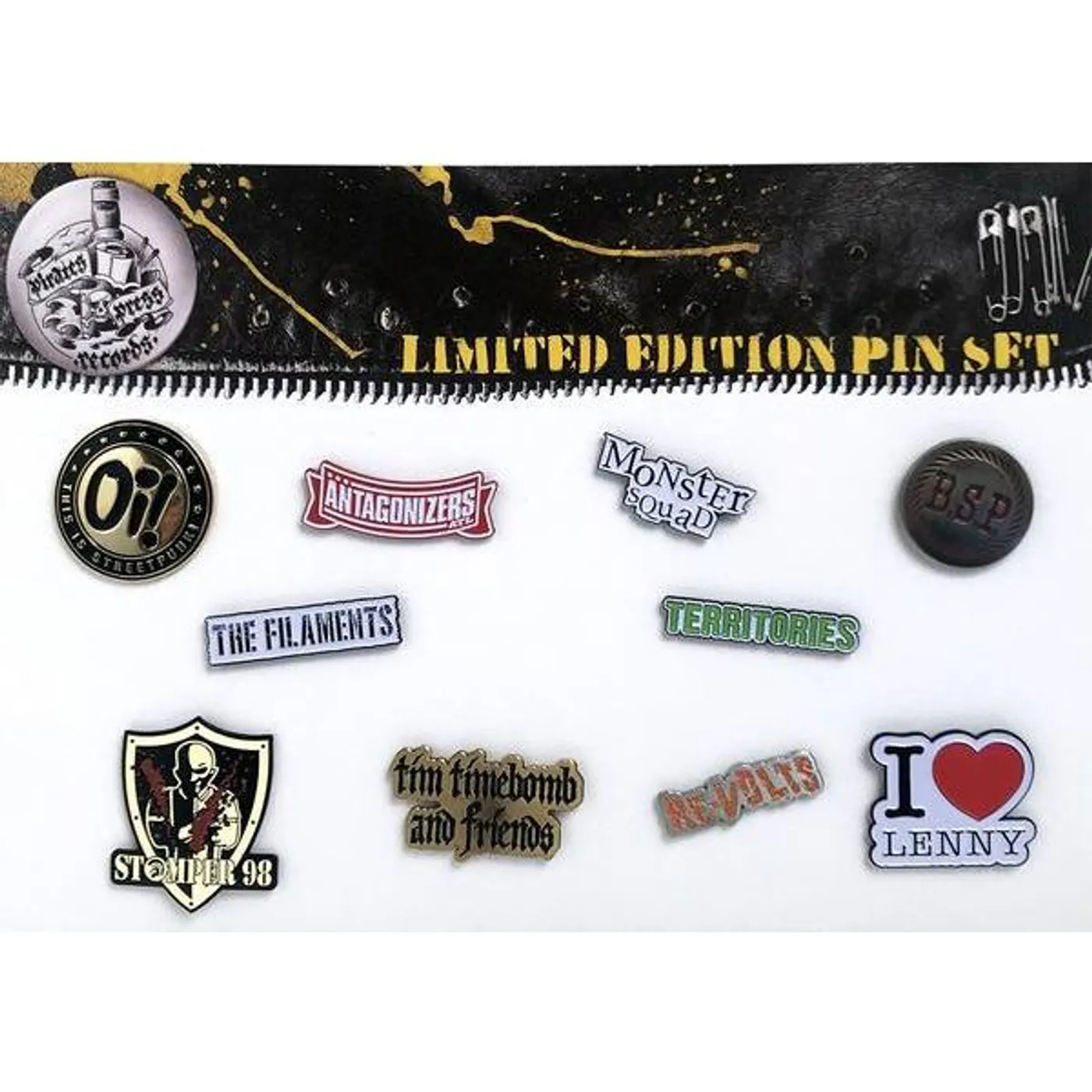 Antagonizers Atl Pirates Press Records Enamel Pin Set # 4 (BSP, TERRITORIES, TIM TIMEBOMB, ETC)