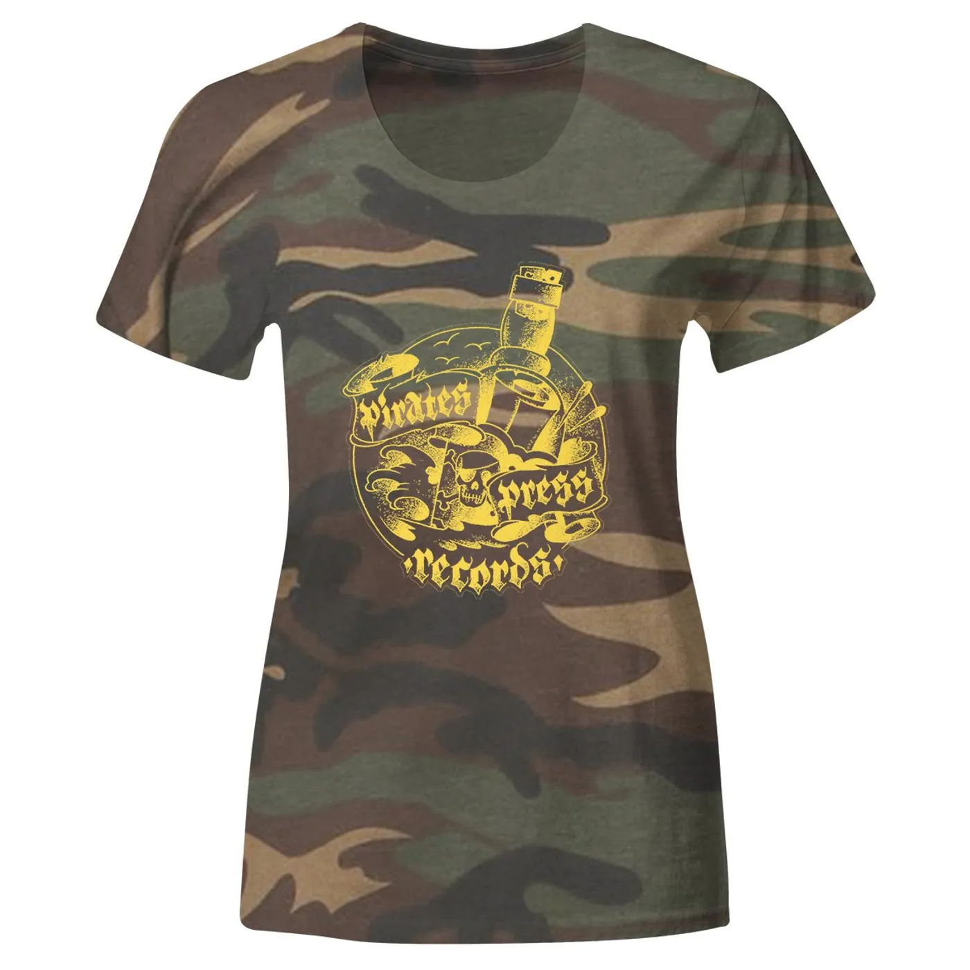 Pirates Press Records - Bottle - Yellow on Camo - T-Shirt - Fitted