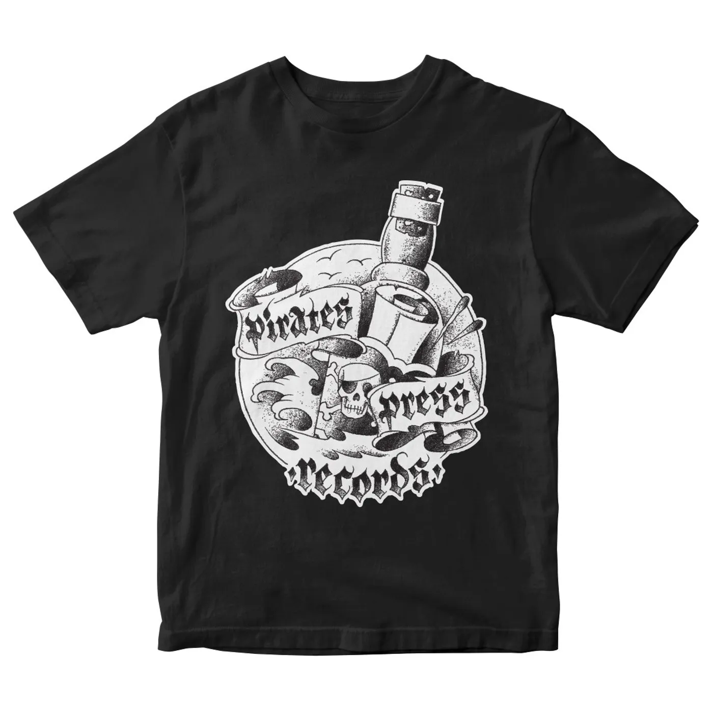 Pirates Press Records - Bottle - White on Black - T-Shirt - Youth