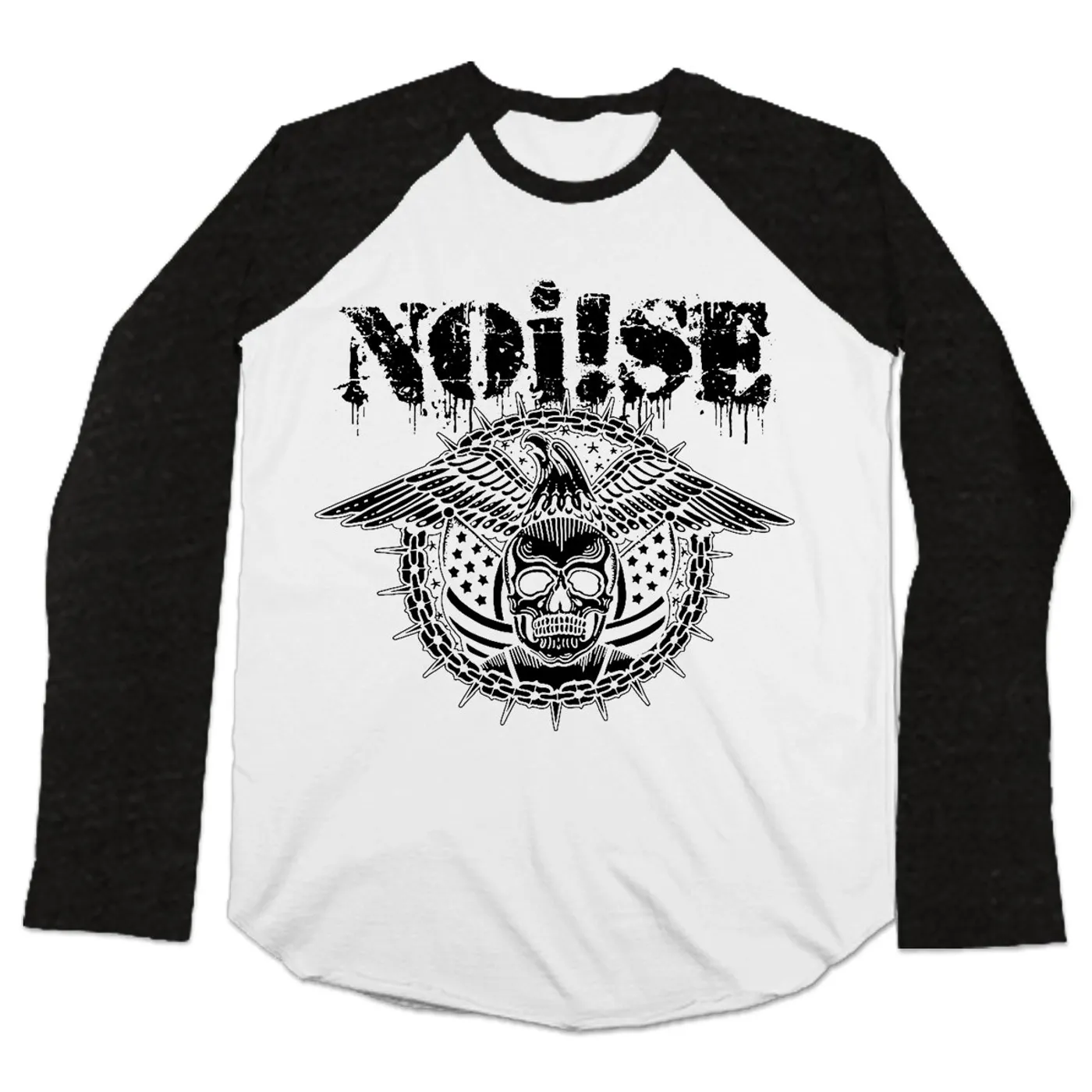 NOi!SE - Skull Eagle Logo - White & Black - Baseball Tee