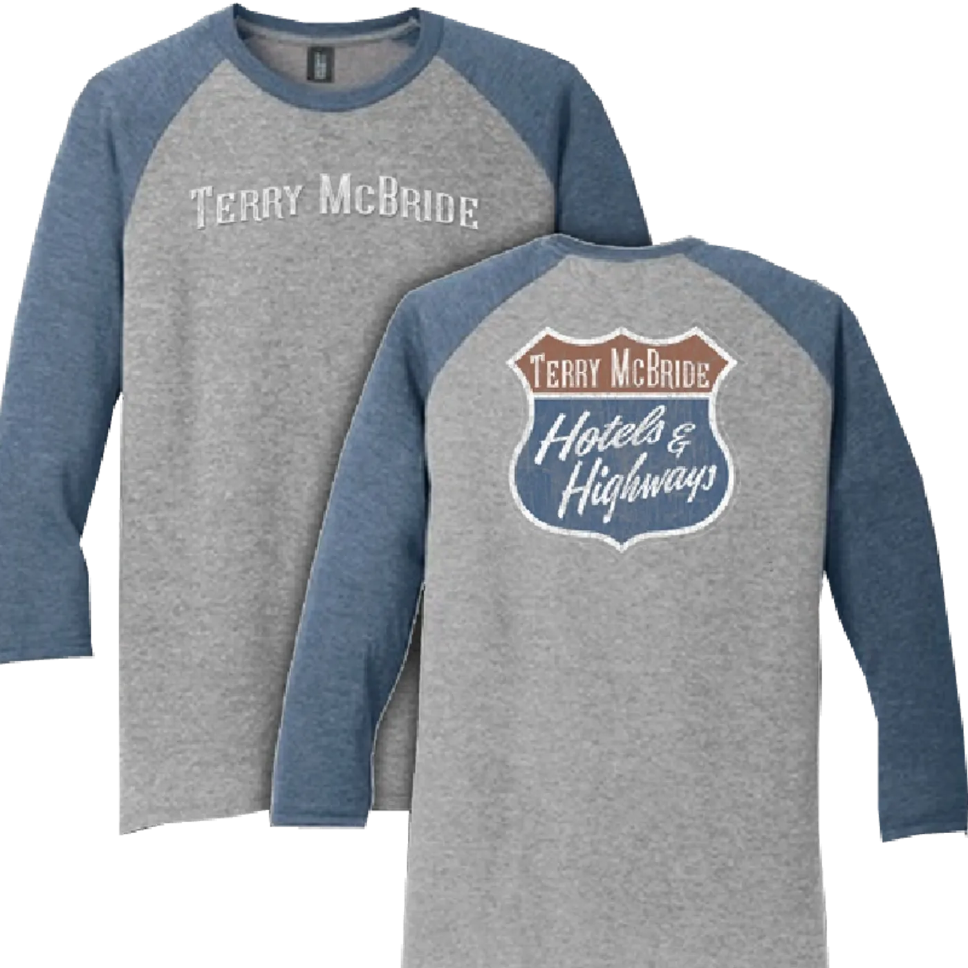 Terry McBride Grey and Navy Frost Raglan Tee