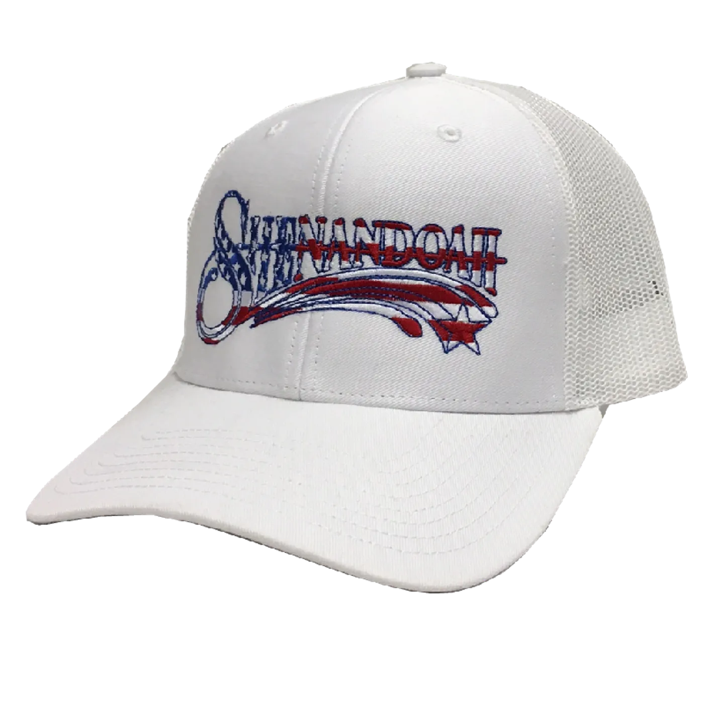 Shenandoah White Ballcap w/ American Flag Font Shenandoah