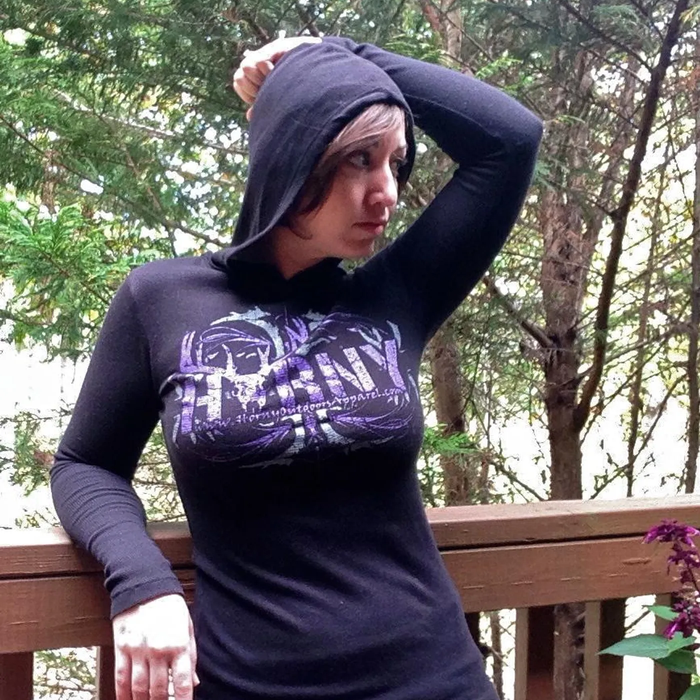 Horny Outdoor Apparel HOA Ladies Black w/ Purple Antlers Thermal Hoodie