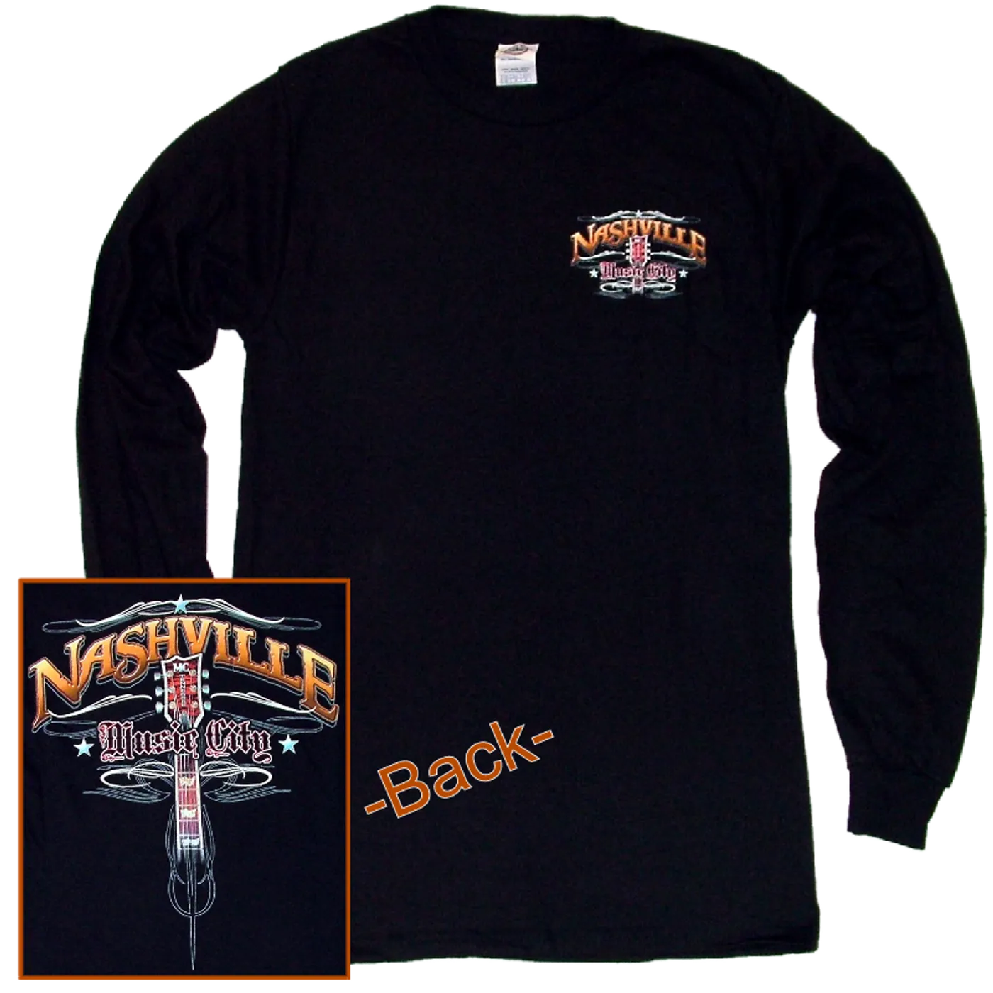 Richards And Southern Nashville Long Sleeve Black Tee- Front Left Chest
