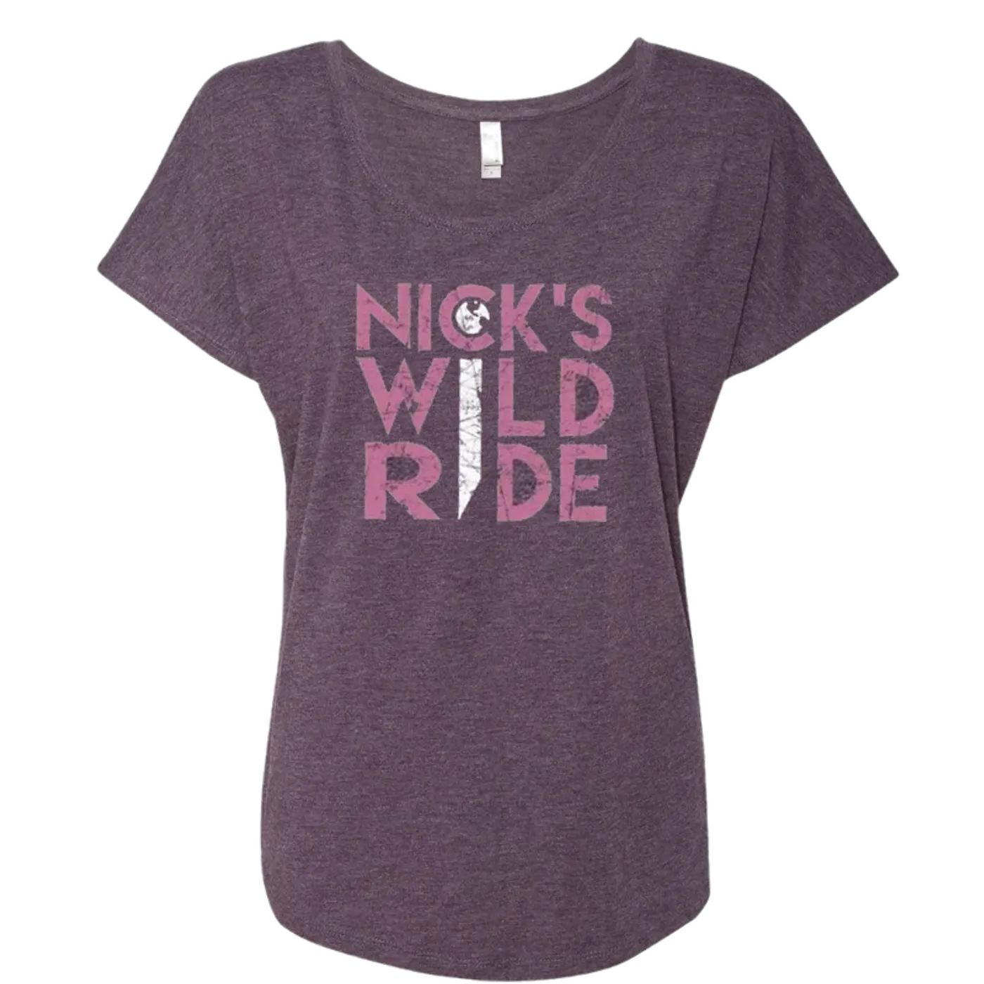 Nick's Wild Ride Ladies Dolman Vintage Purple Tee