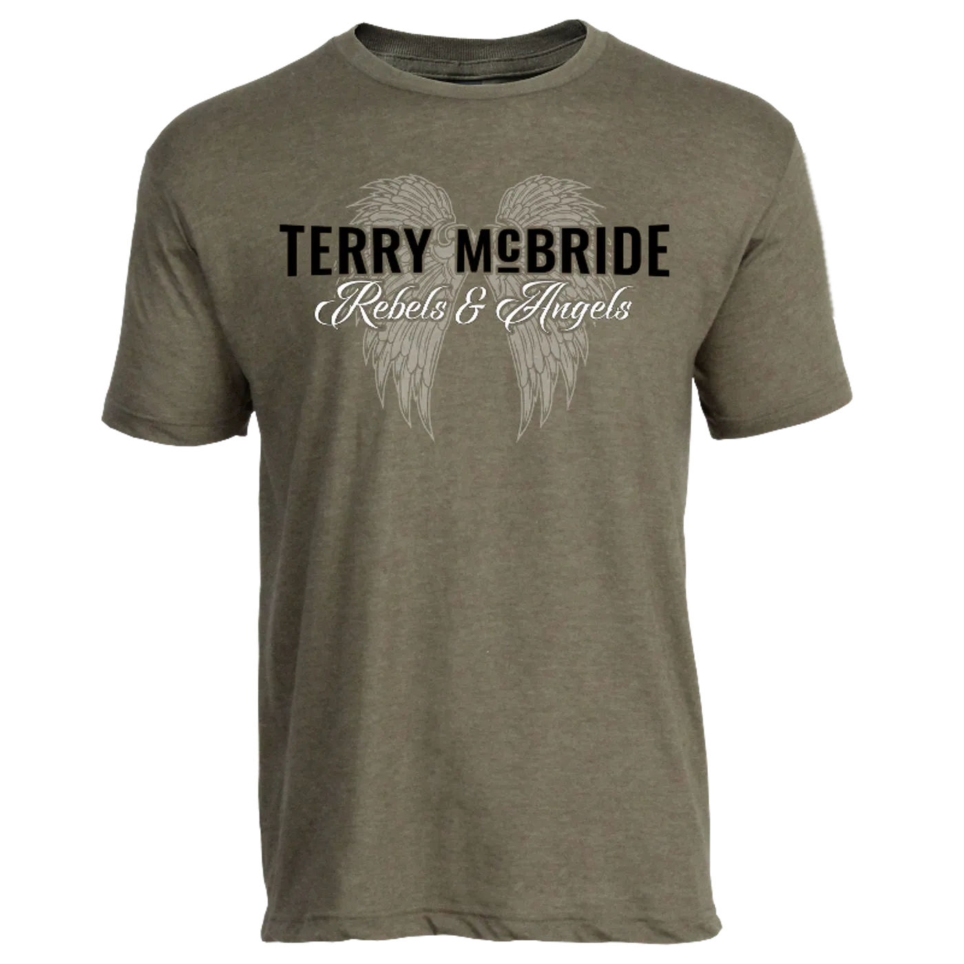 Terry McBride HeatherMilitary Green Rebels & Angels Tee