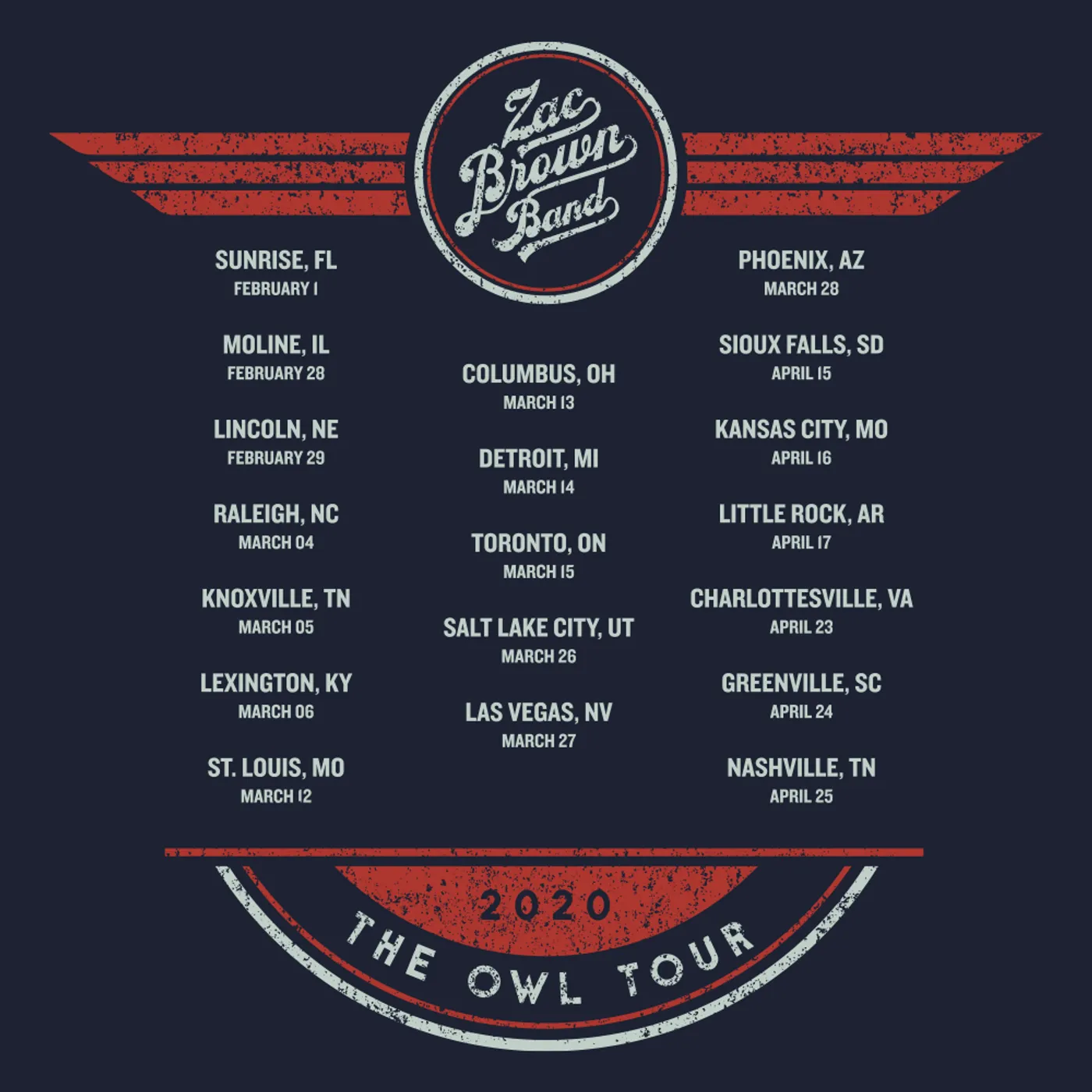 Zac Brown Band 2020 The Owl Tour T-Shirt - Premium