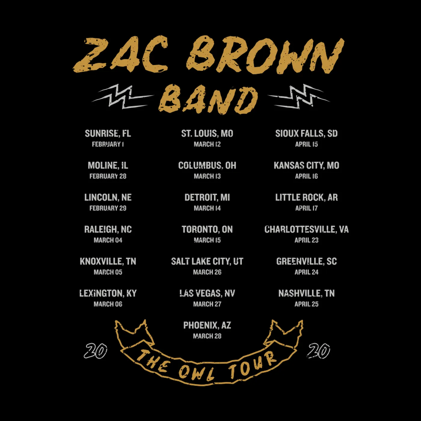 Zac Brown Band 2020 The Owl Tour T-Shirt - Skull