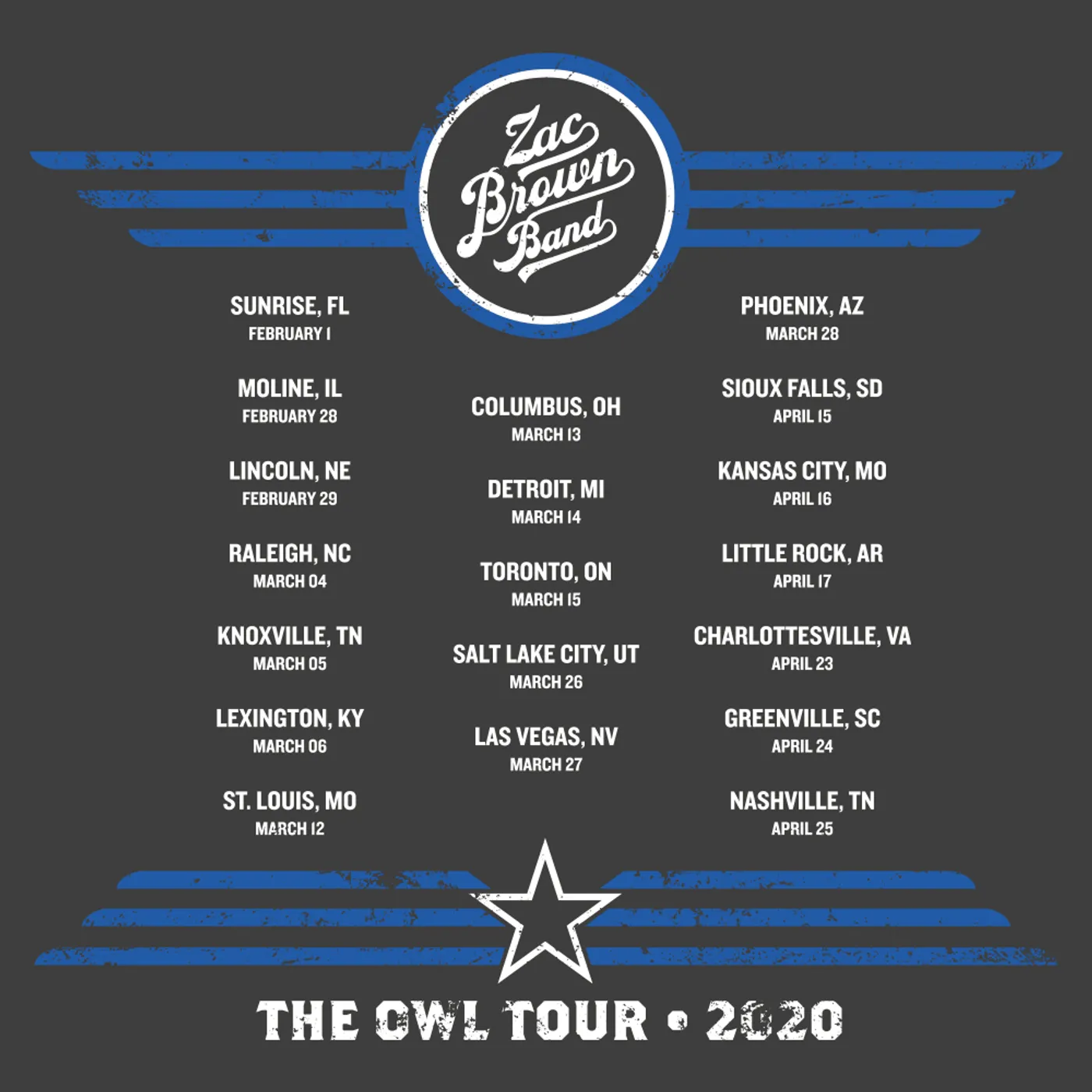Zac Brown Band 2020 The Owl Tour T-Shirt - Bomber