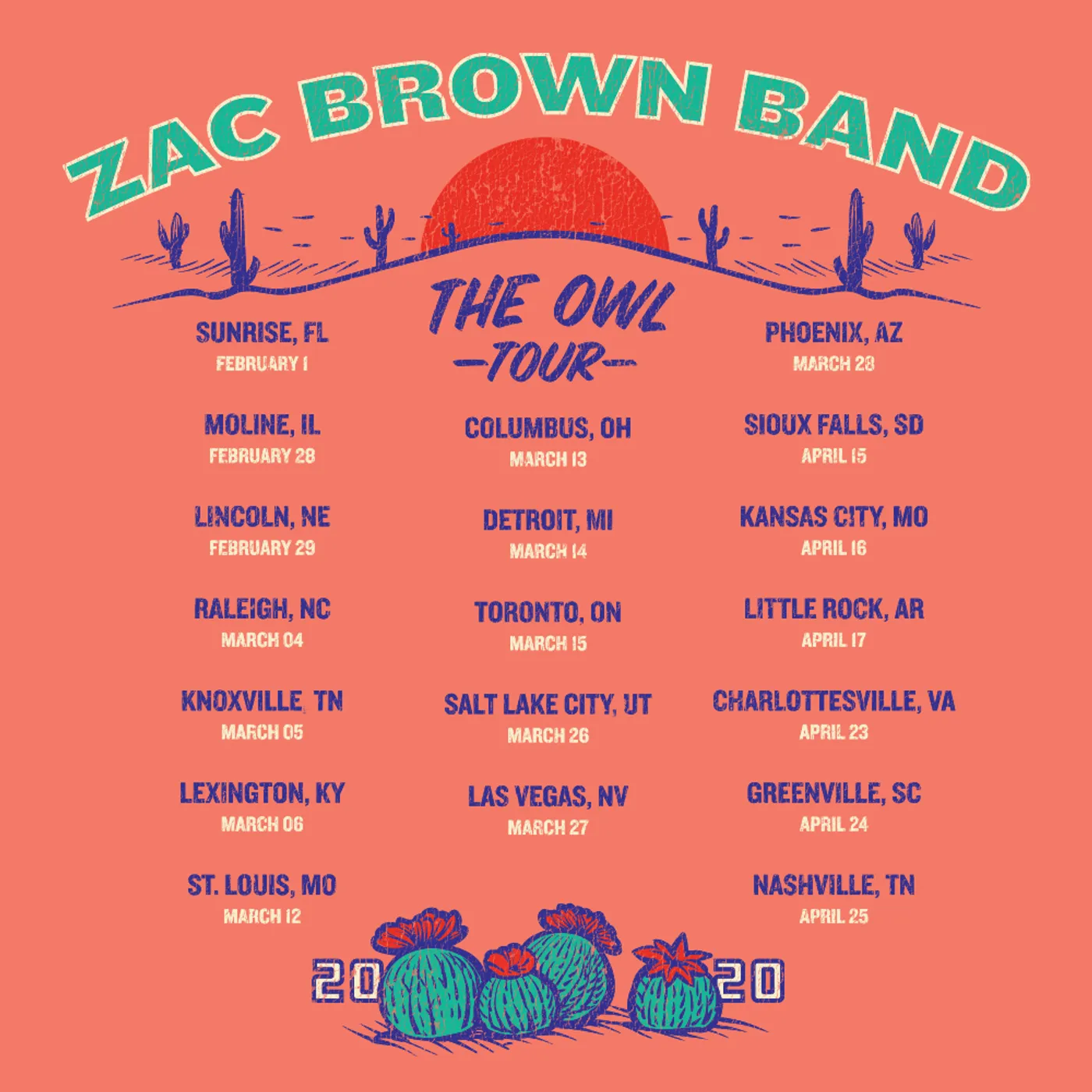 Zac Brown Band 2020 The Owl Tour Long Sleeve T-Shirt - Desert