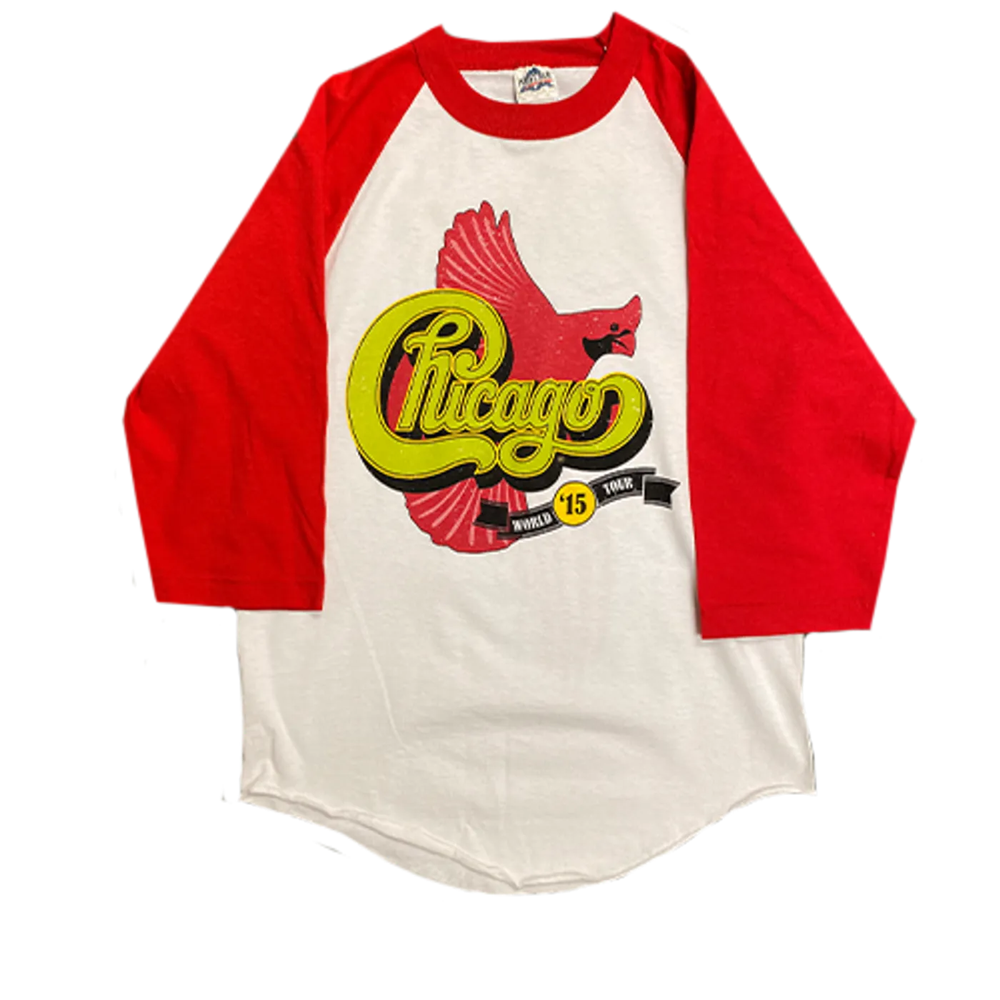 Chicago White Raglan with Red Sleeves with 2015 Cardinal Logo/Live Flag on Back