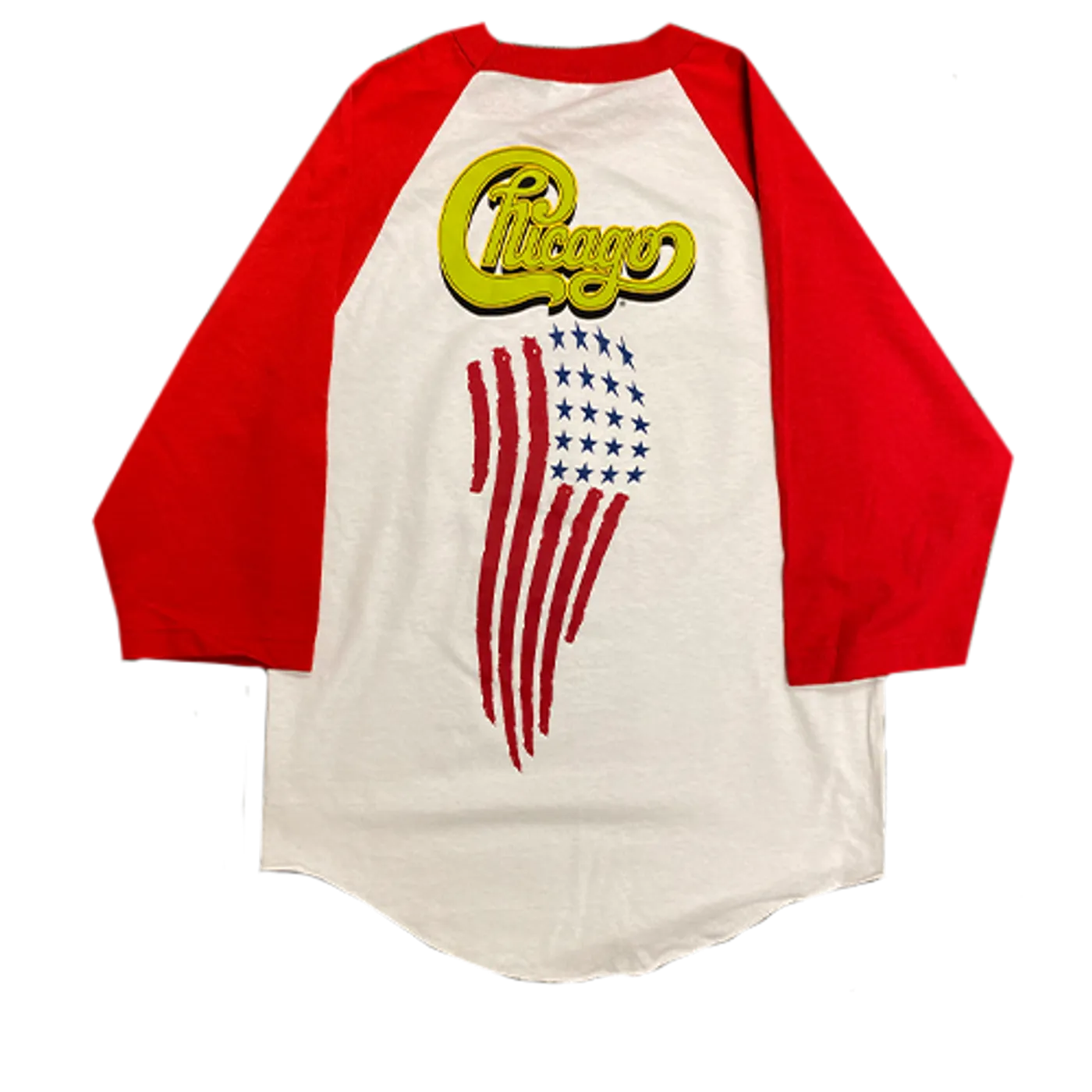 Chicago White Raglan with Red Sleeves with 2015 Cardinal Logo/Live Flag on Back