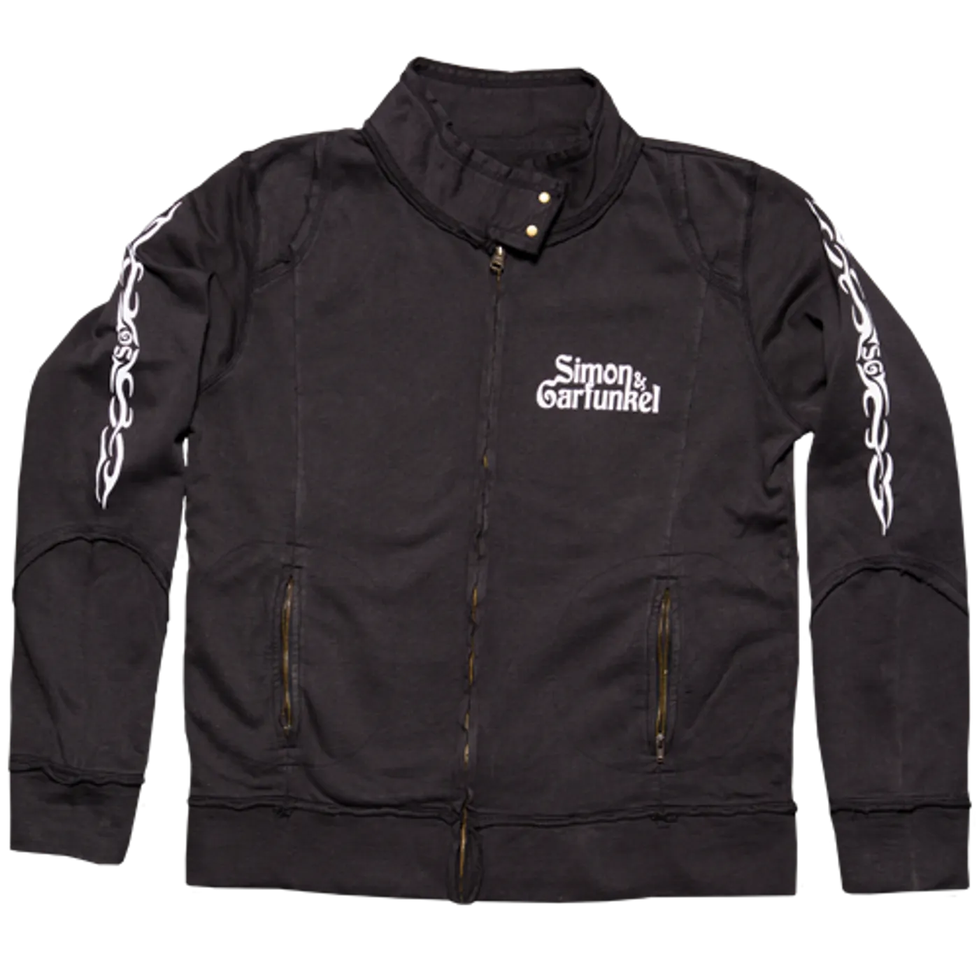 Simon & Garfunkel "Sleeve Tribal Art" Black Zip Moto Jacket
