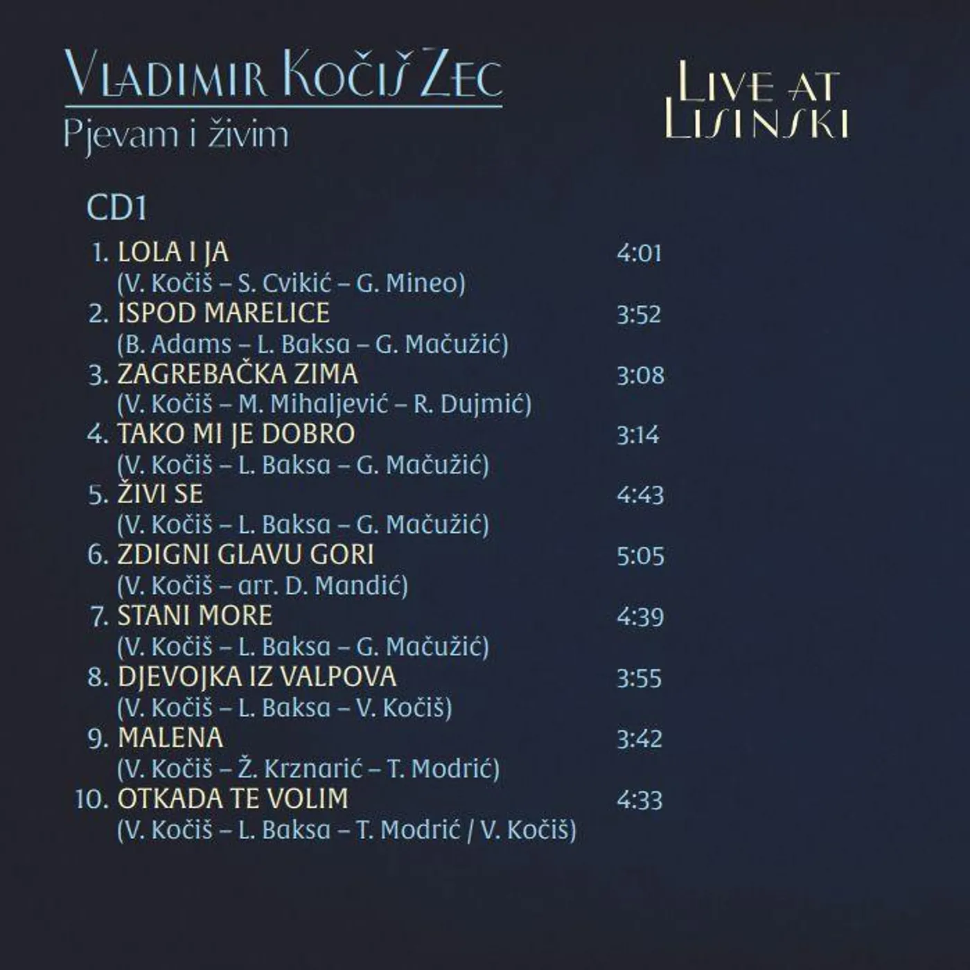 VLADIMIR KOČIŠ ZEC - LIVE AT LISINSKI, PJEVAM I ŽIVIM