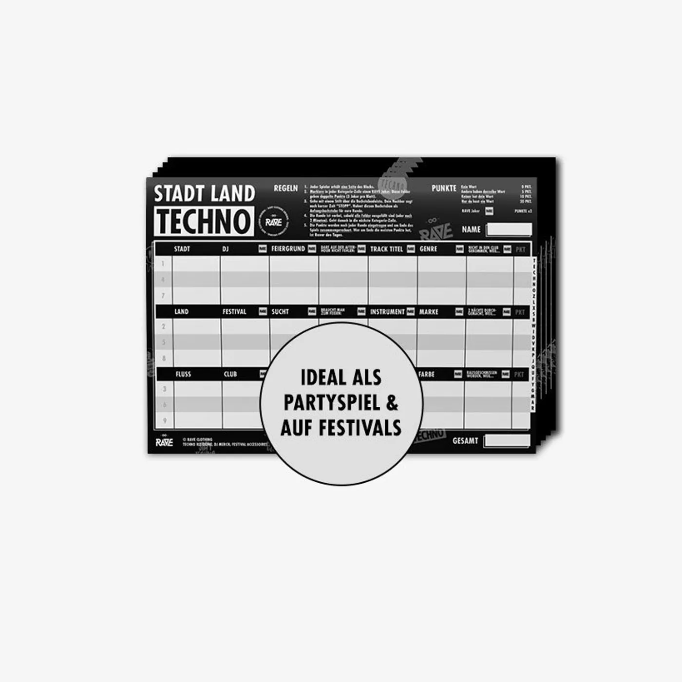 Rave Clothing Stadt Land TECHNO Partyspiel