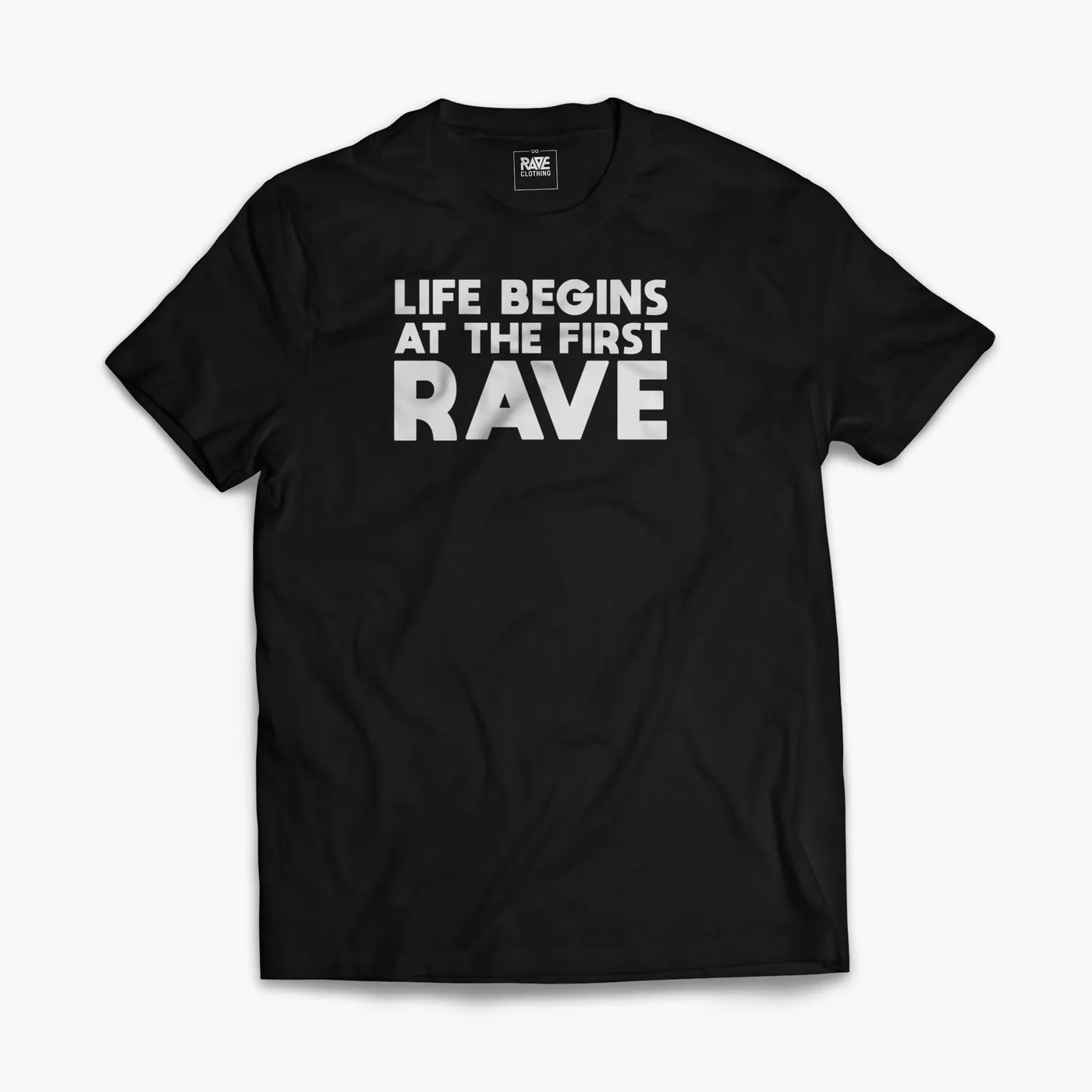 Rave Clothing Life begins at the first Rave T-Shirt in schwarz