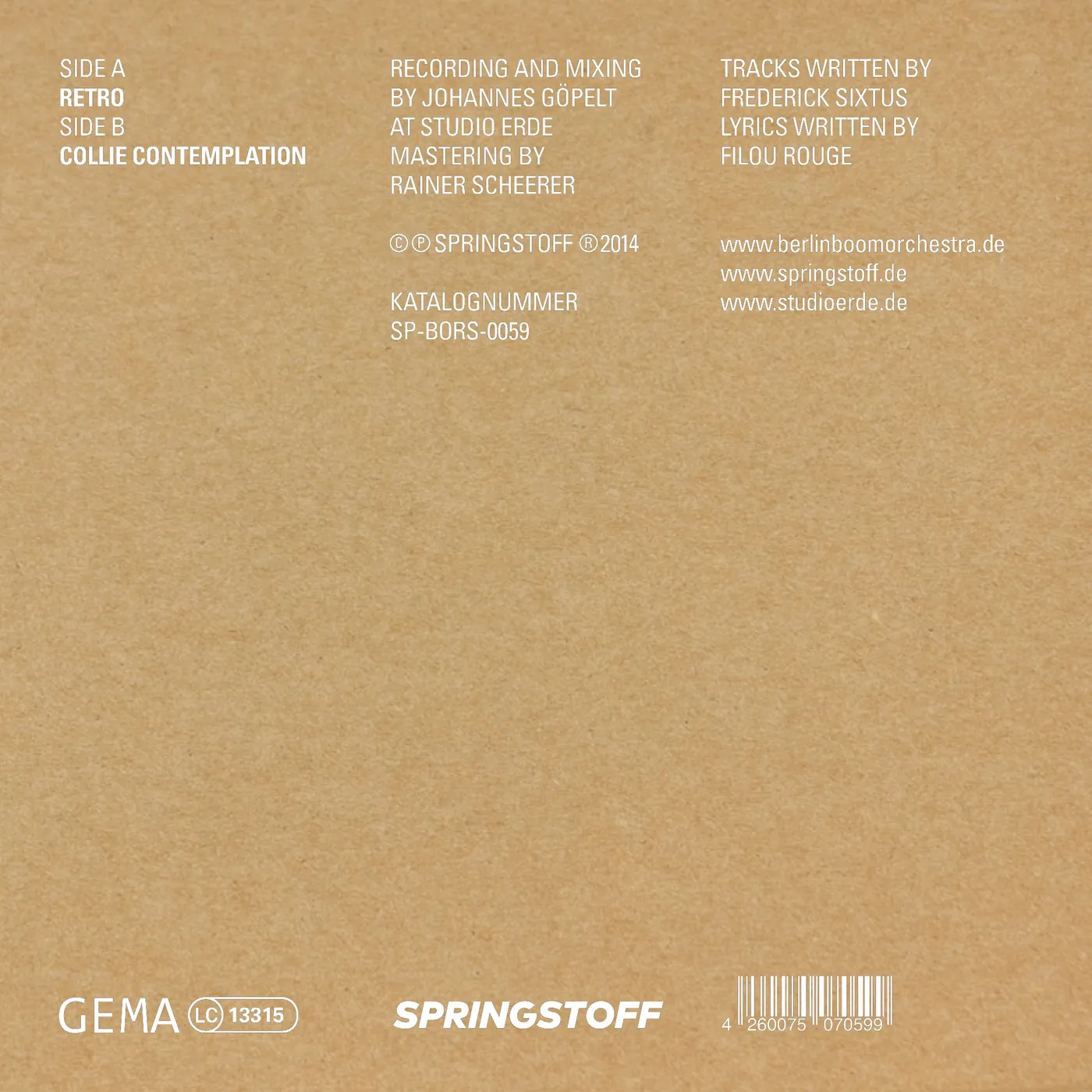 Berlin Boom Orchestra - Retro / Collie Contemplation (7" Vinyl Single)