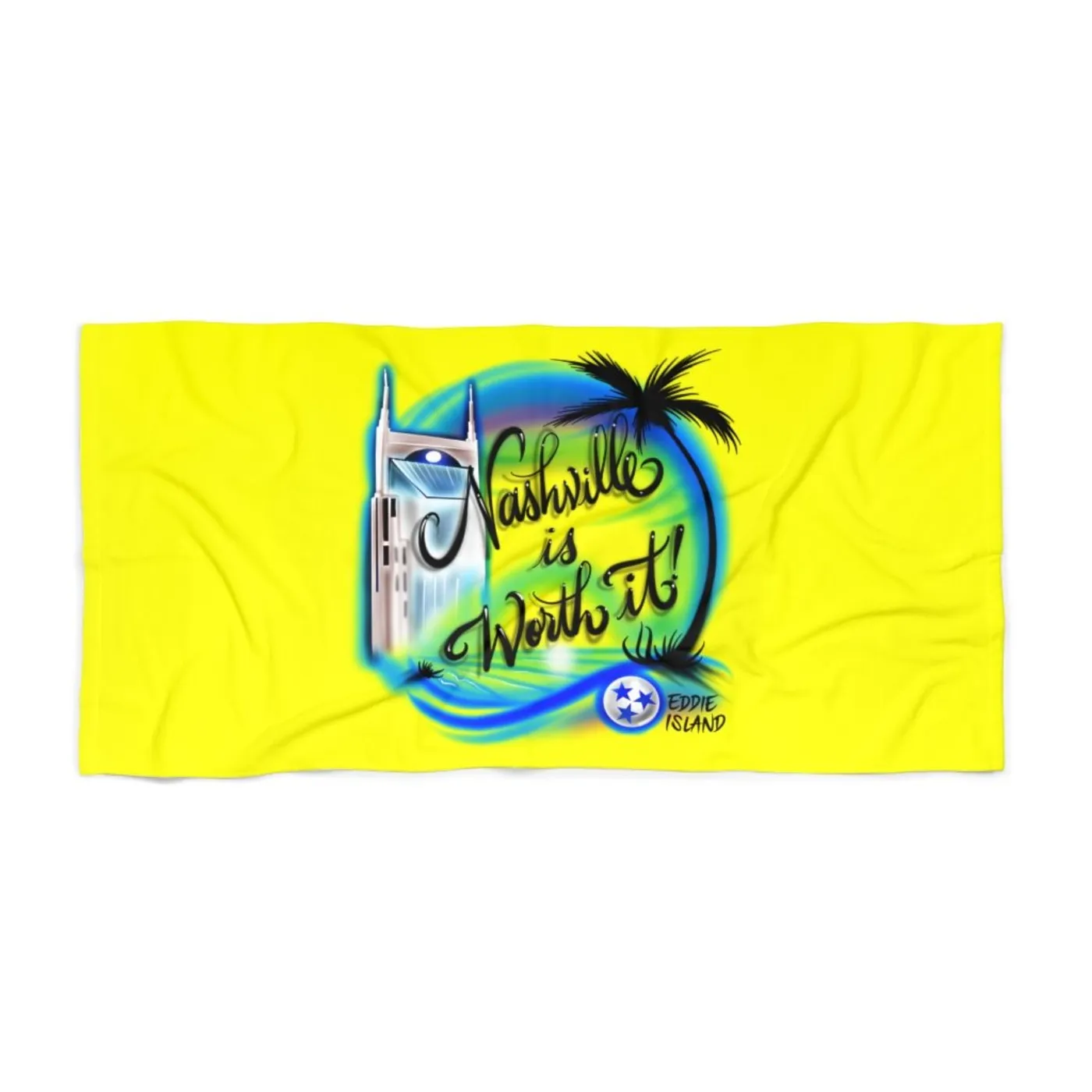 Eddie Island Beach Towel - Nashville Is Worth It! (Yellow)