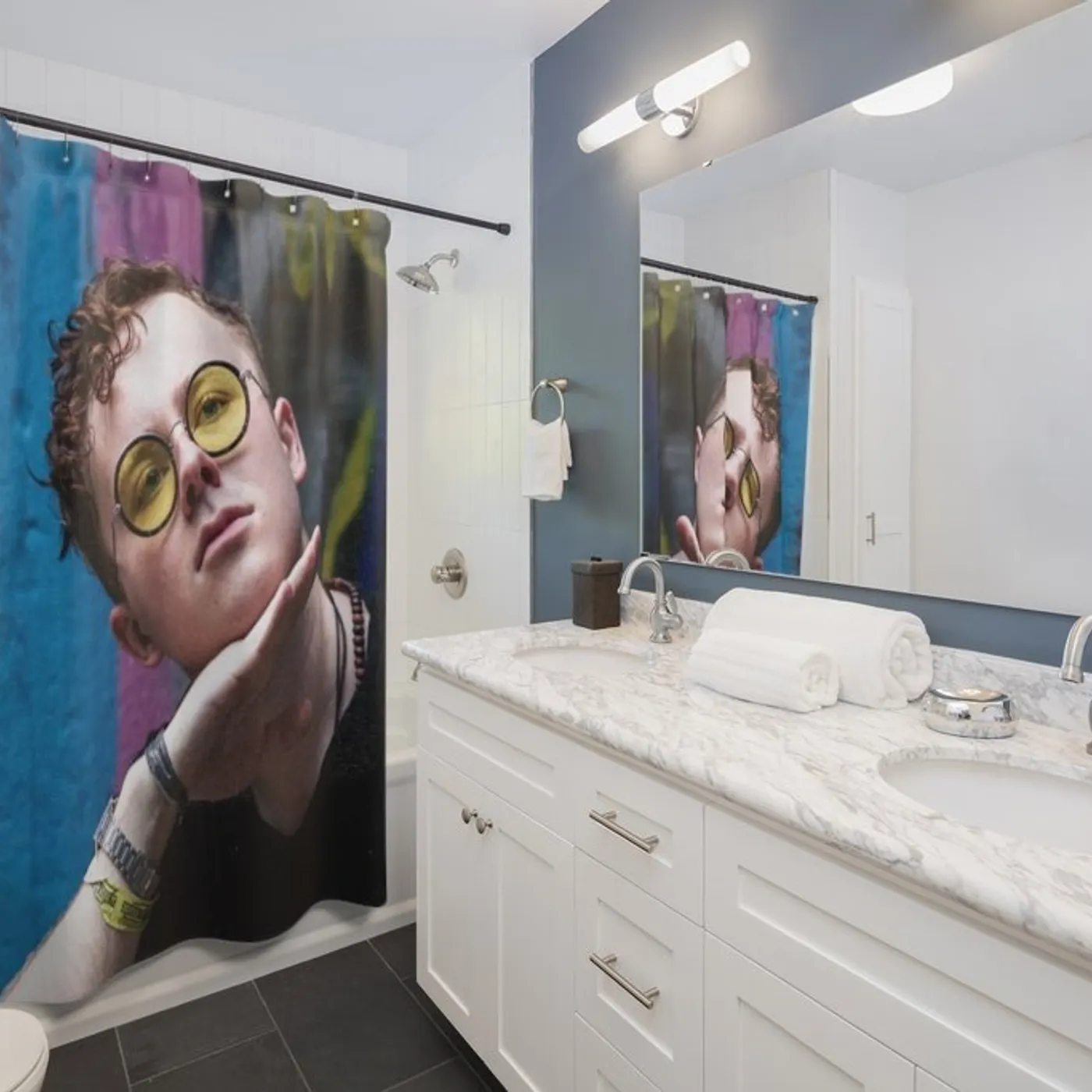 Eddie Island Shower Curtain - Purple Portrait