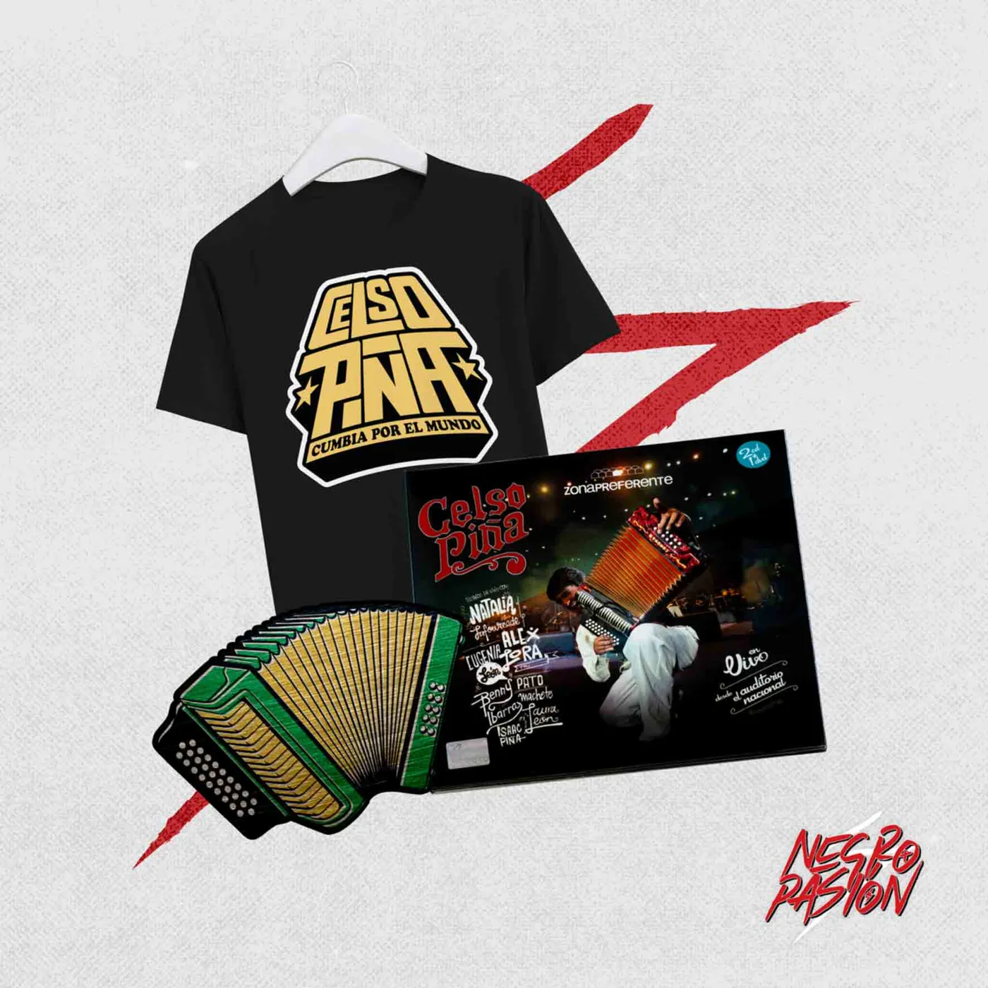 Celso Piña y Su Ronda Bogotá Combo - Celso Piña - Camiseta + Disco + Pin