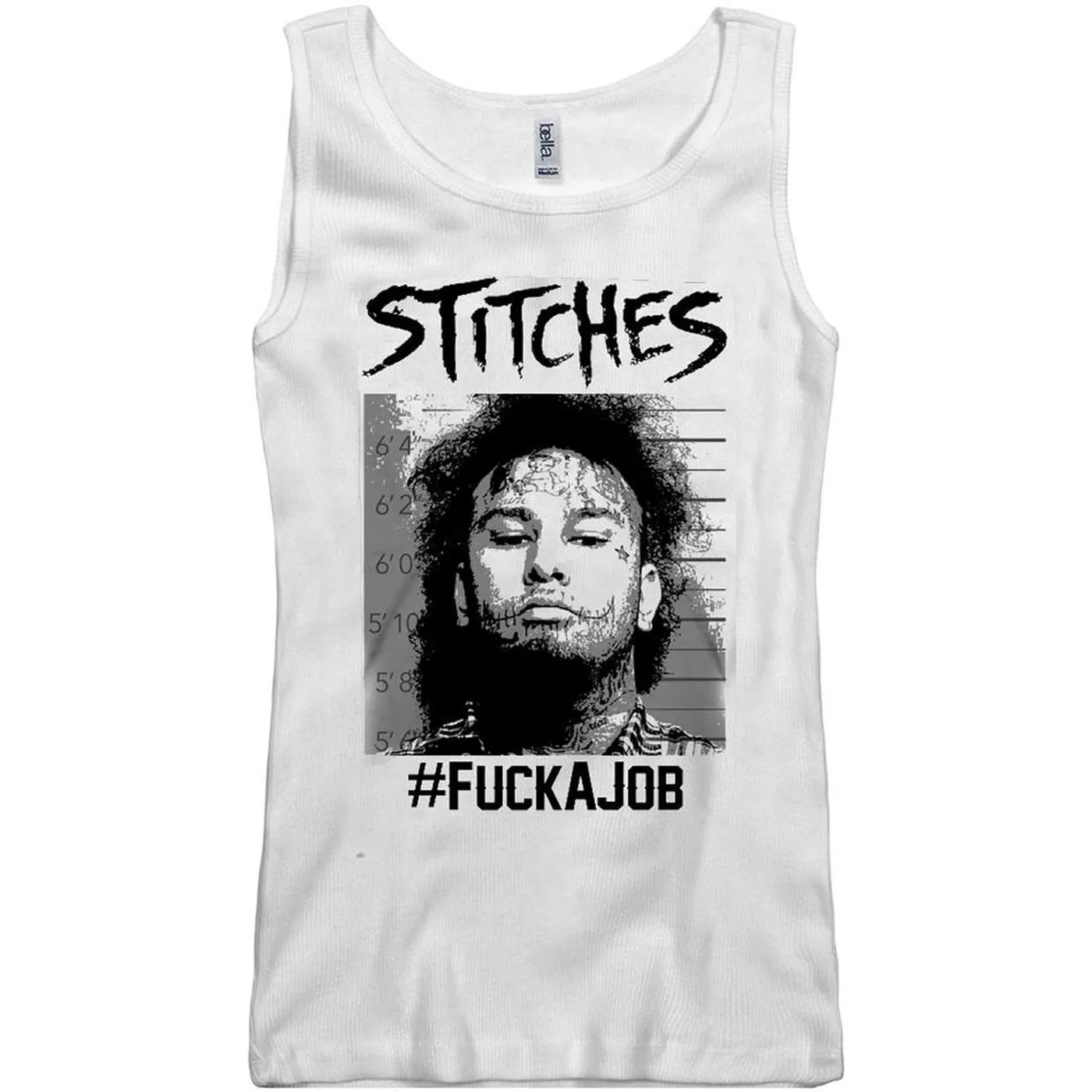 Stitches "Mug Shot" Women's White Ribbed Tank Top