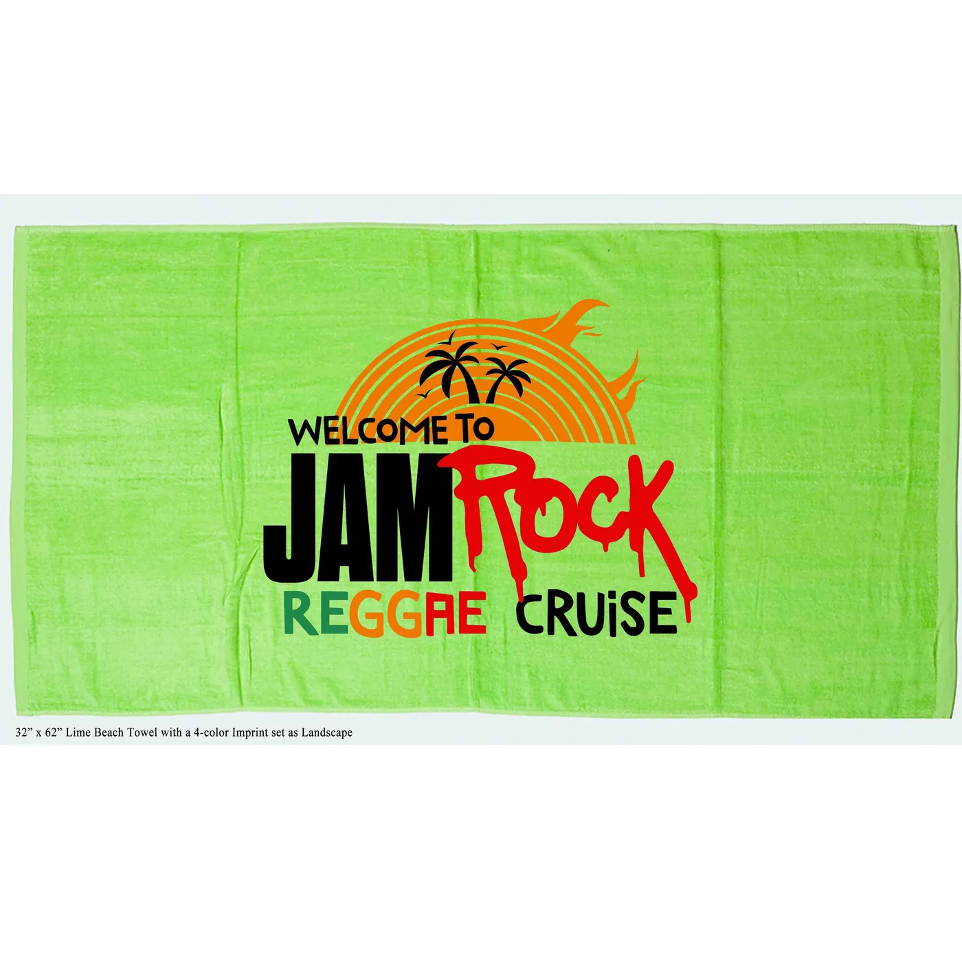 Welcome To Jamrock 2015 "Reggae Cruise" Green Event Beach Towel