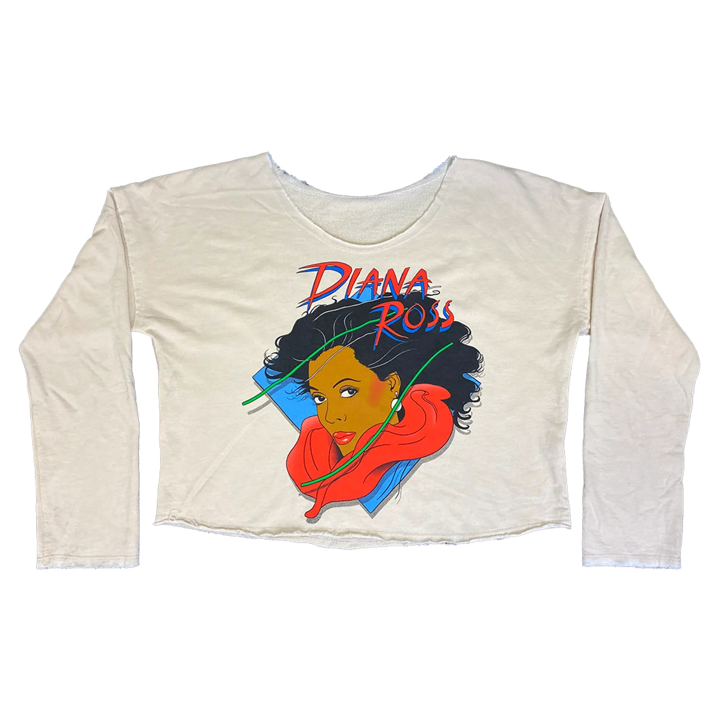 Diana Ross "Illustration" Long Sleeve Scoop Neck Raw Edge Crop Raglan