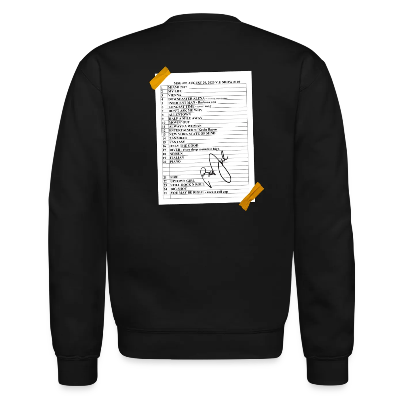 Billy Joel "8-29-23 MSG Set List" Black Crewneck - Online Exclusive