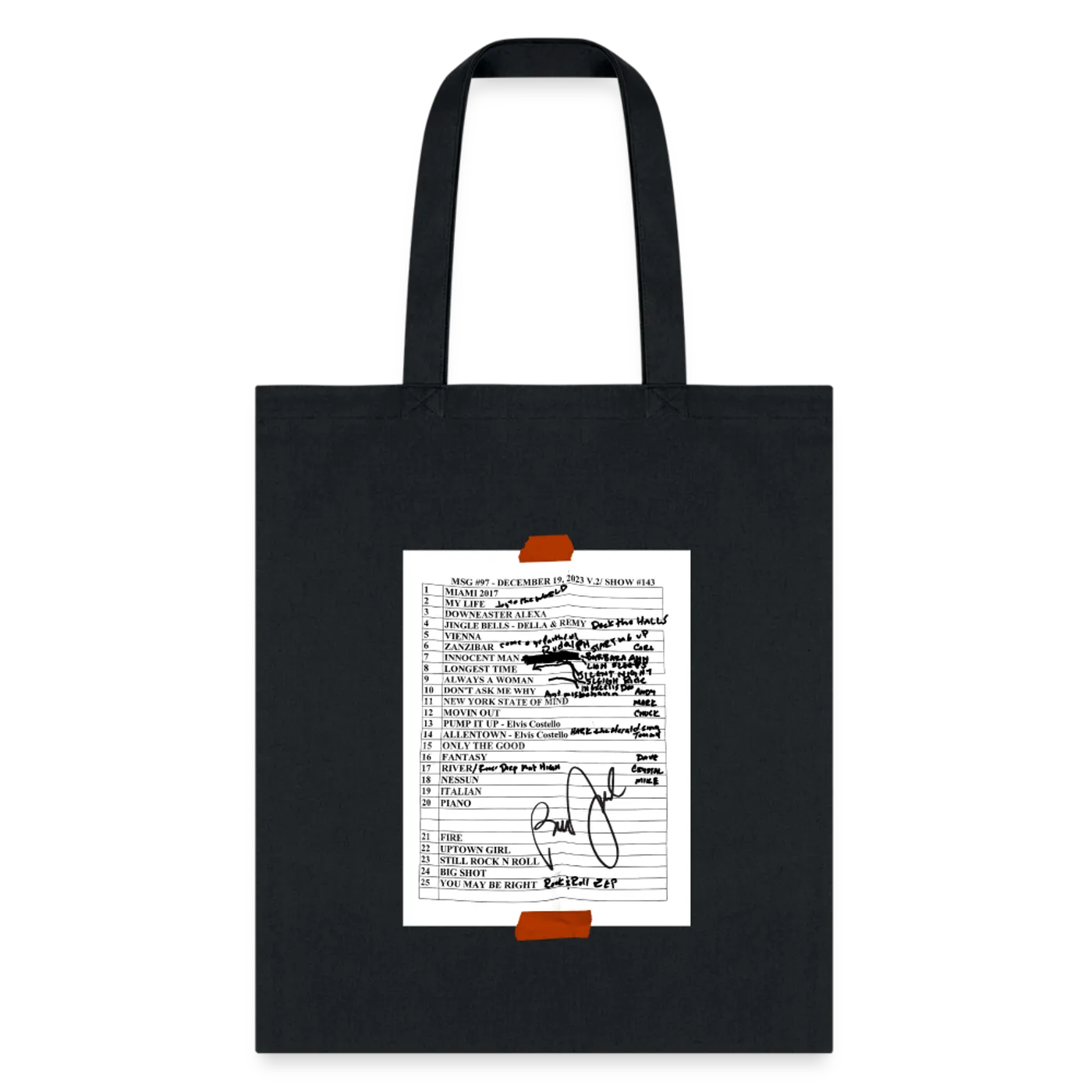 Billy Joel "12-19-23 MSG Set List" Black Tote Bag Online Exclusive