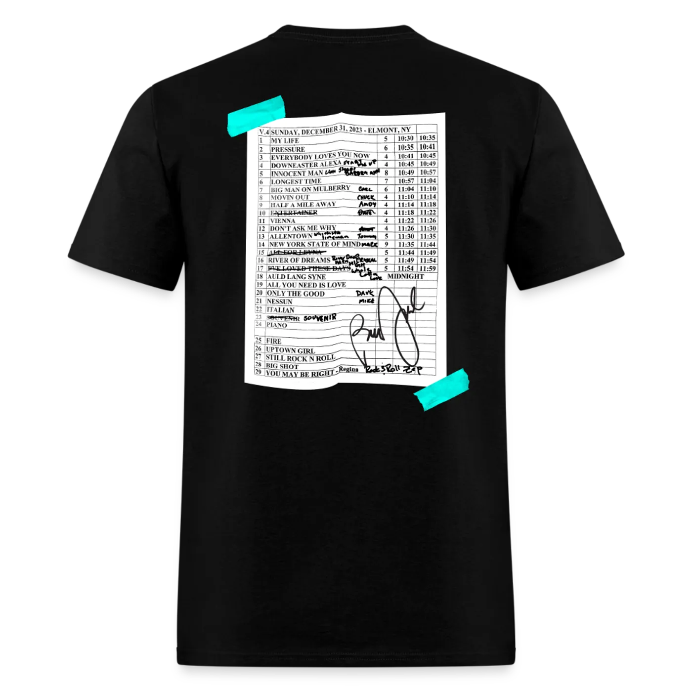 Billy Joel "12-31-23 New Year's Eve Set List" Black T-Shirt  Online Exclusive