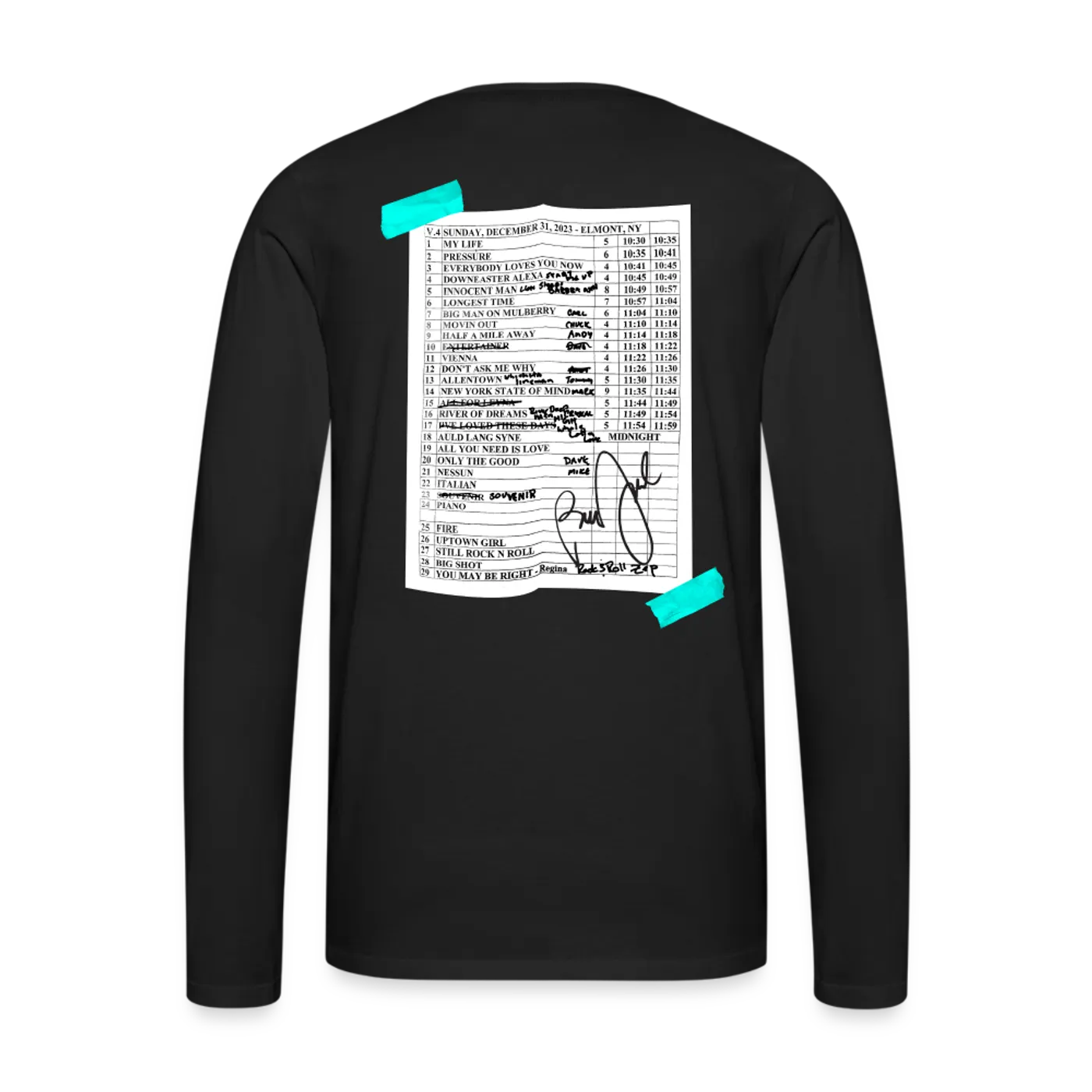 Billy Joel "12-31-23 New Year's Eve Set List" Black Long Sleeve Online Exclusive