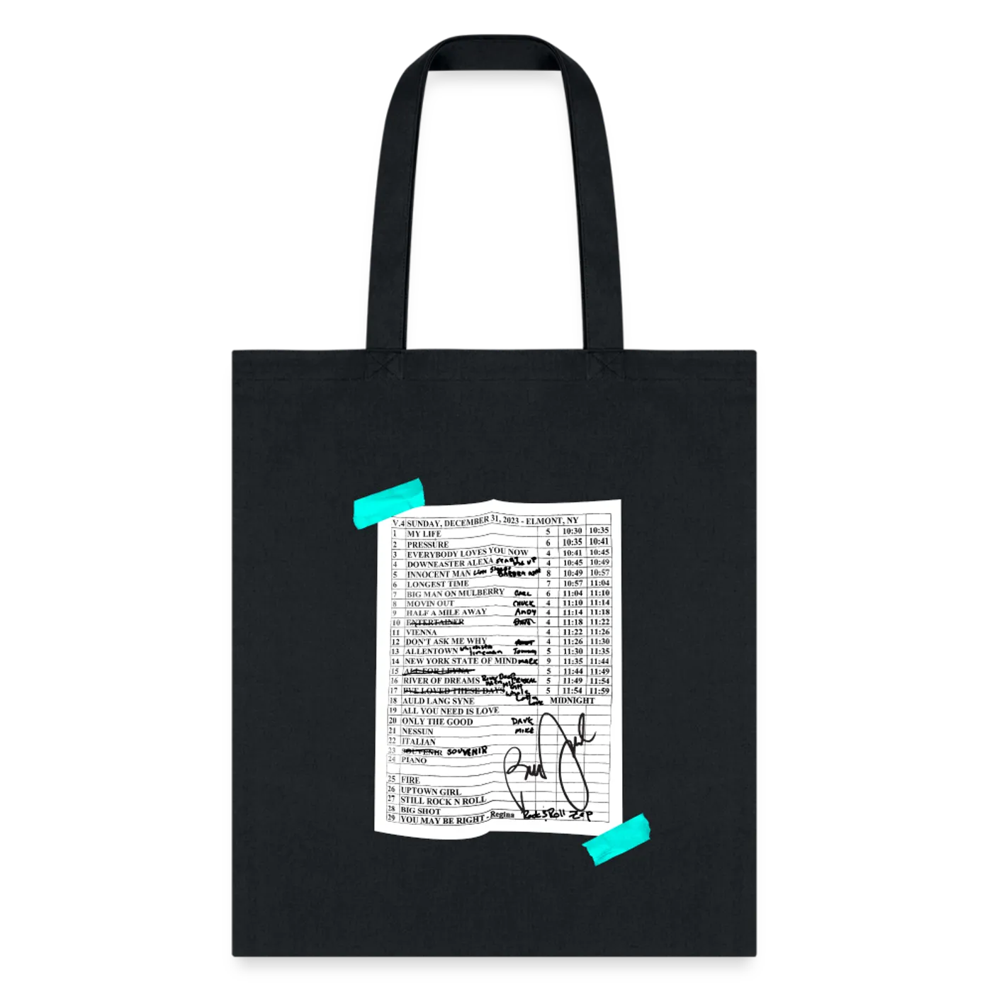 Billy Joel "12-31-23 New Year's Eve Set List" Black Tote Bag Online Exclusive