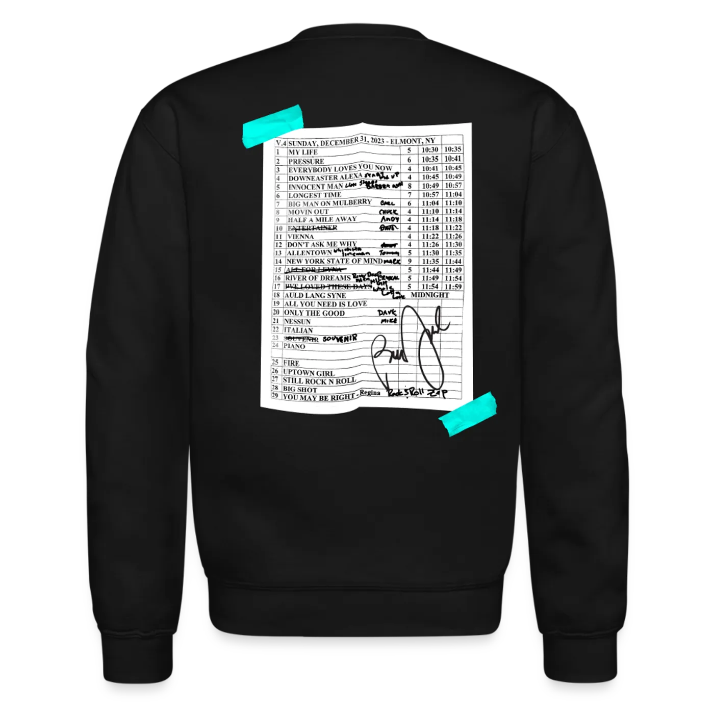 Billy Joel "12-31-23 New Year's Eve Set List" Black Crewneck Online Exclusive