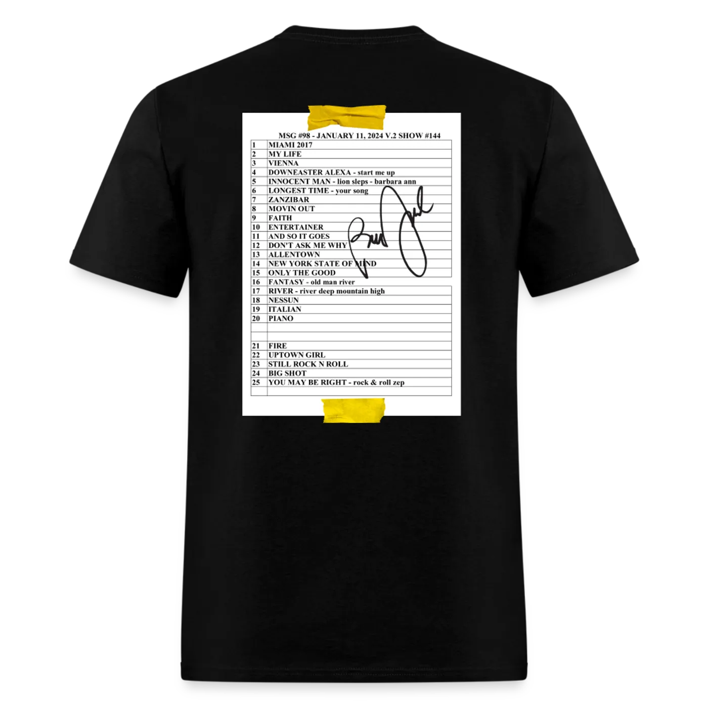 Billy Joel "1-11-24 MSG Set List" Black T-Shirt  Online Exclusive