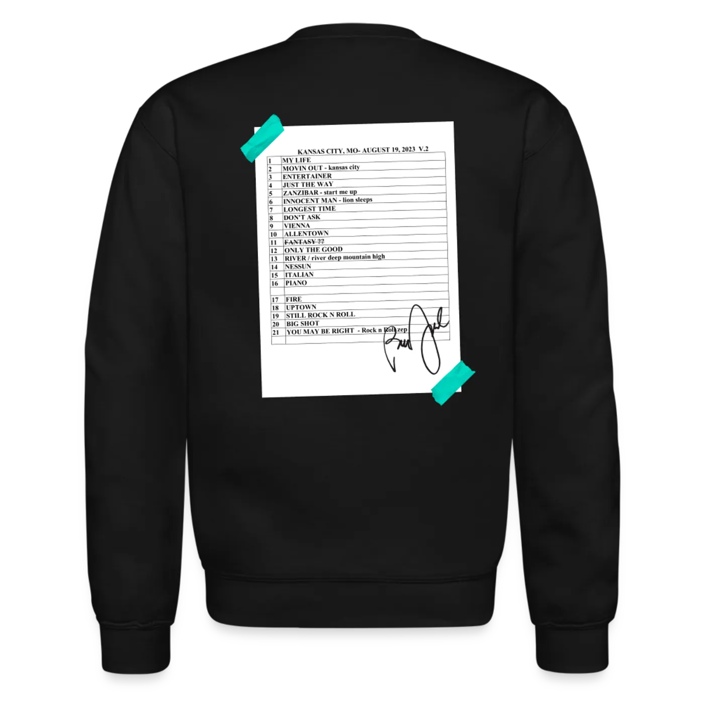 Billy Joel "8-19-23 Kansas City Set List" Black Crewneck- Online Exclusive