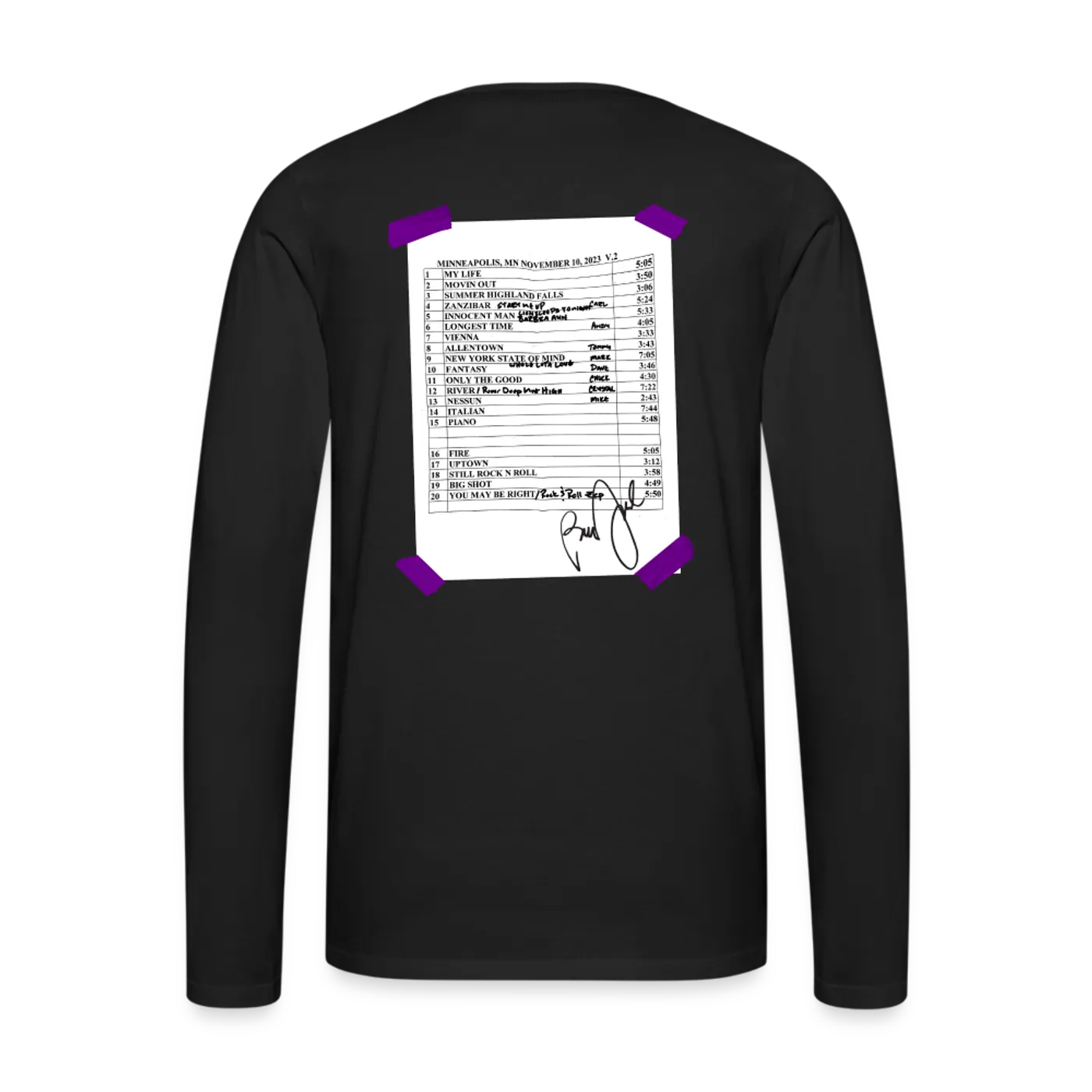 Billy Joel "11-10-23 MinnesotaSet List" Black Long Sleeve Online Exclusive