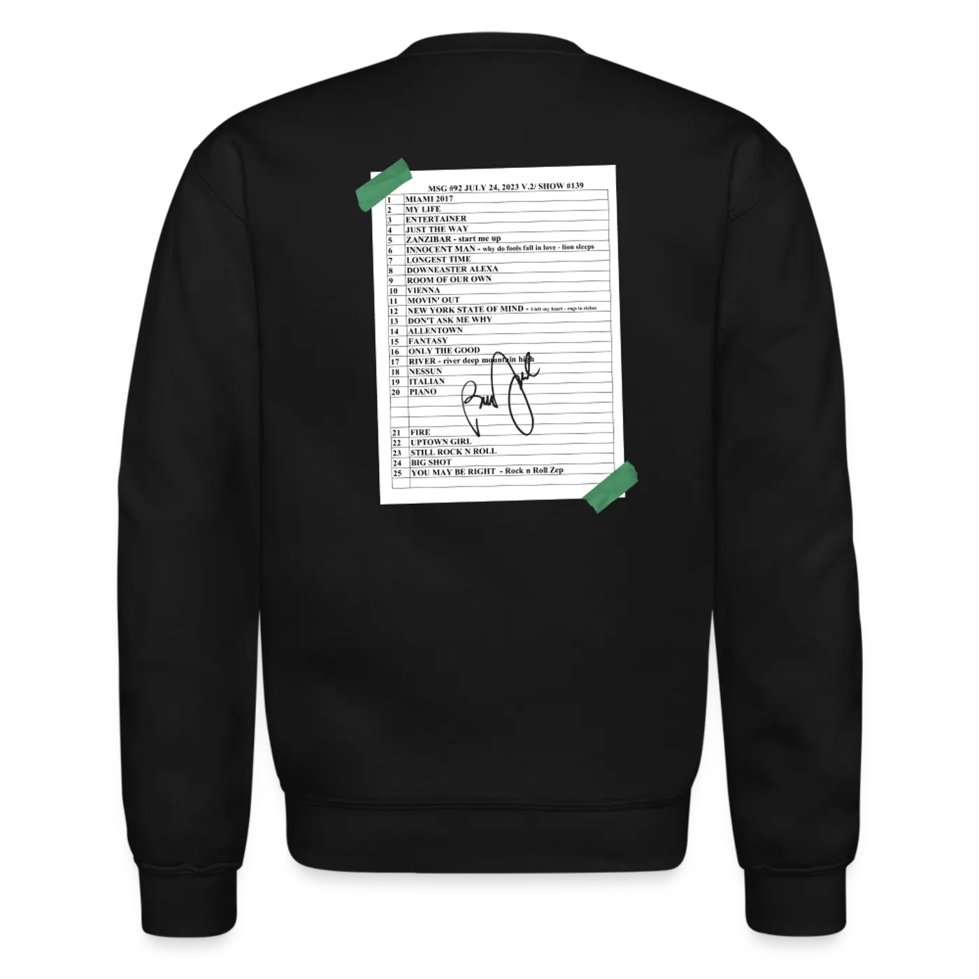 Billy Joel "7-24-23 MSG Set List" Black Crewneck Online Exclusive