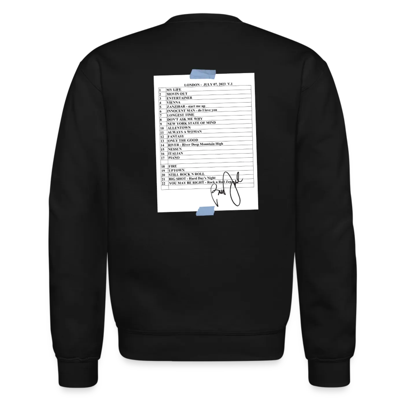 Billy Joel "7-7-23 London Set List" Black Crewneck Sweatshirt  Online Exclusive