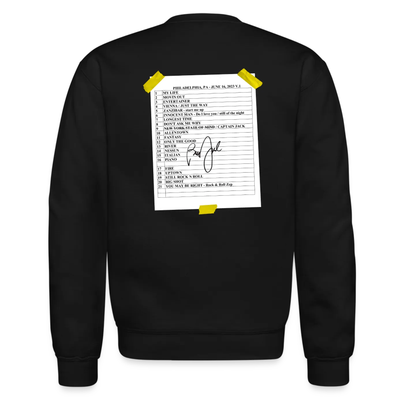 Billy Joel "6-16-23 Philadelphia Set List" Black Crewneck Online Exclusive