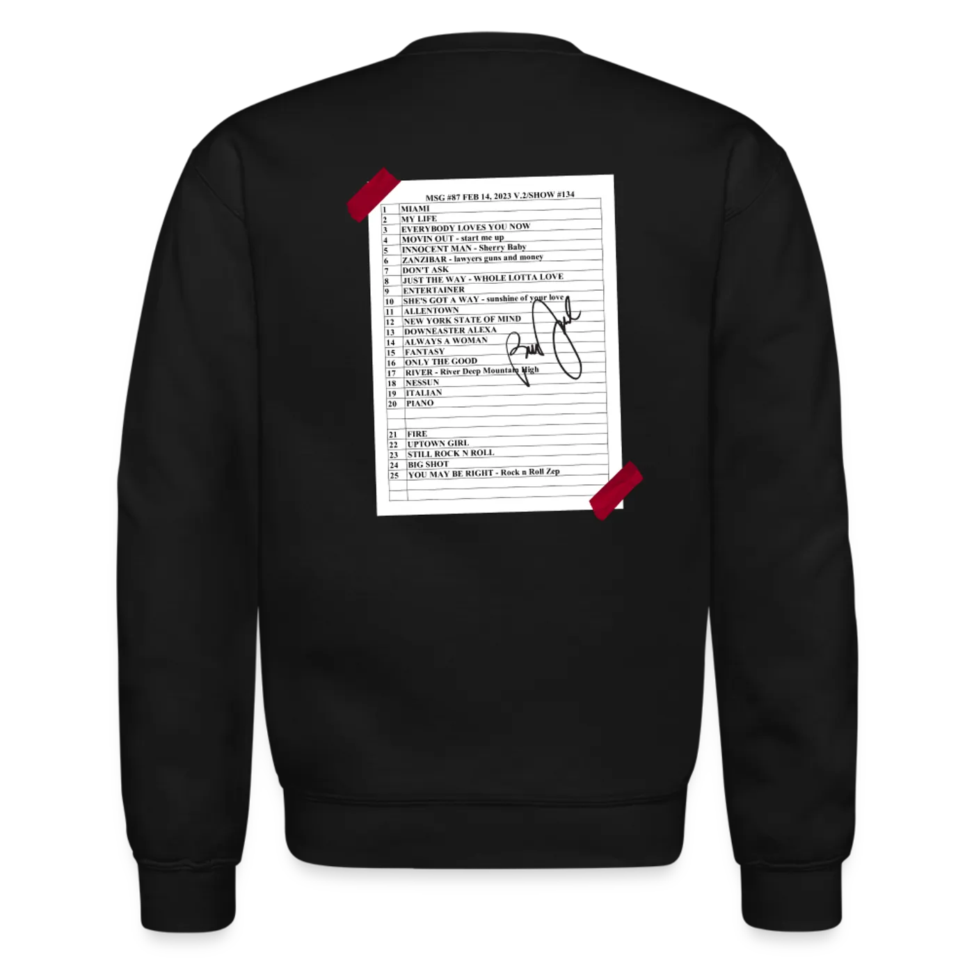 Billy Joel "2-14-23 MSG Set List" Black Crewneck  Online Exclusive
